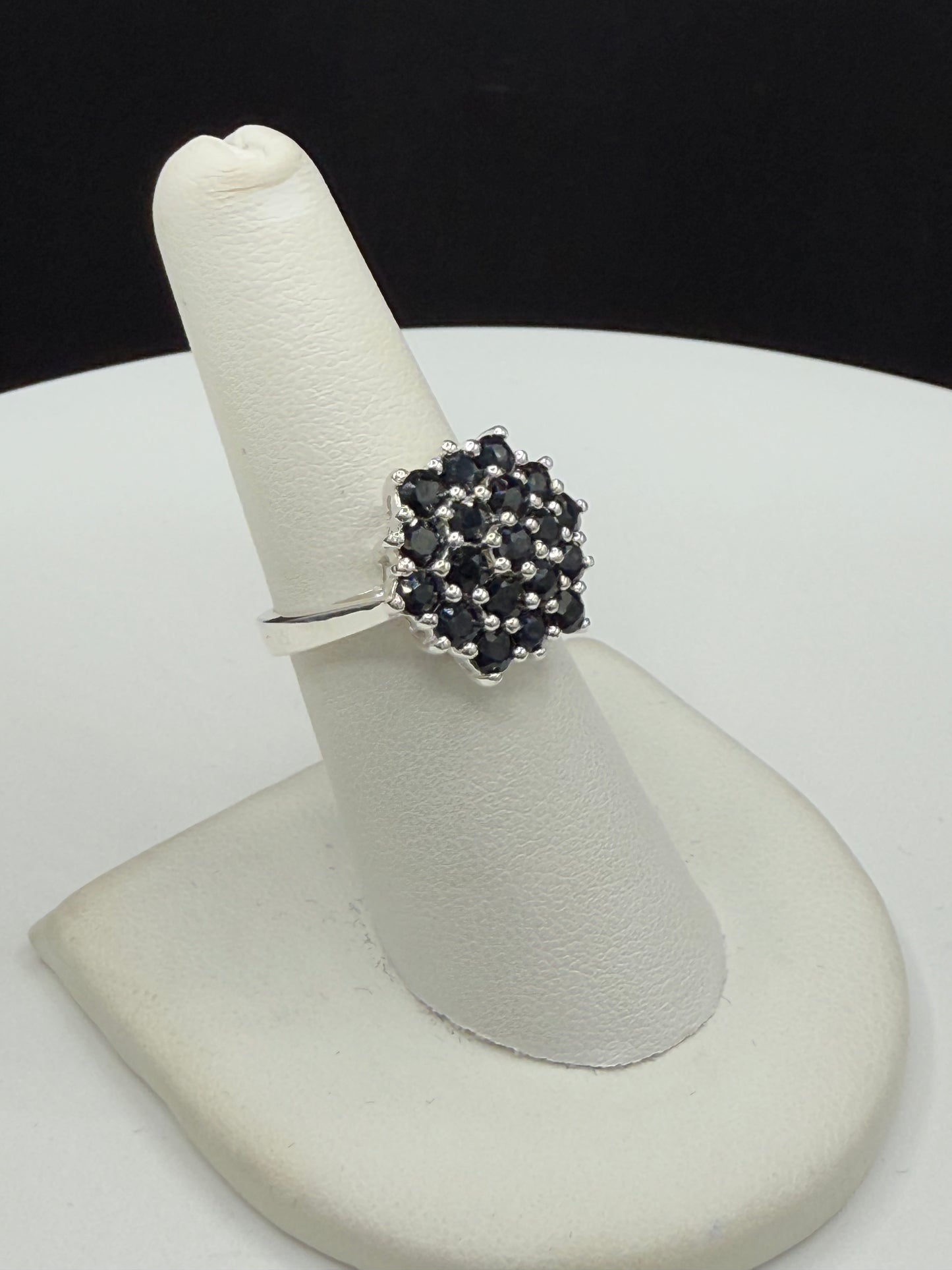 Natural Sapphire Cluster Sterling Silver Ring