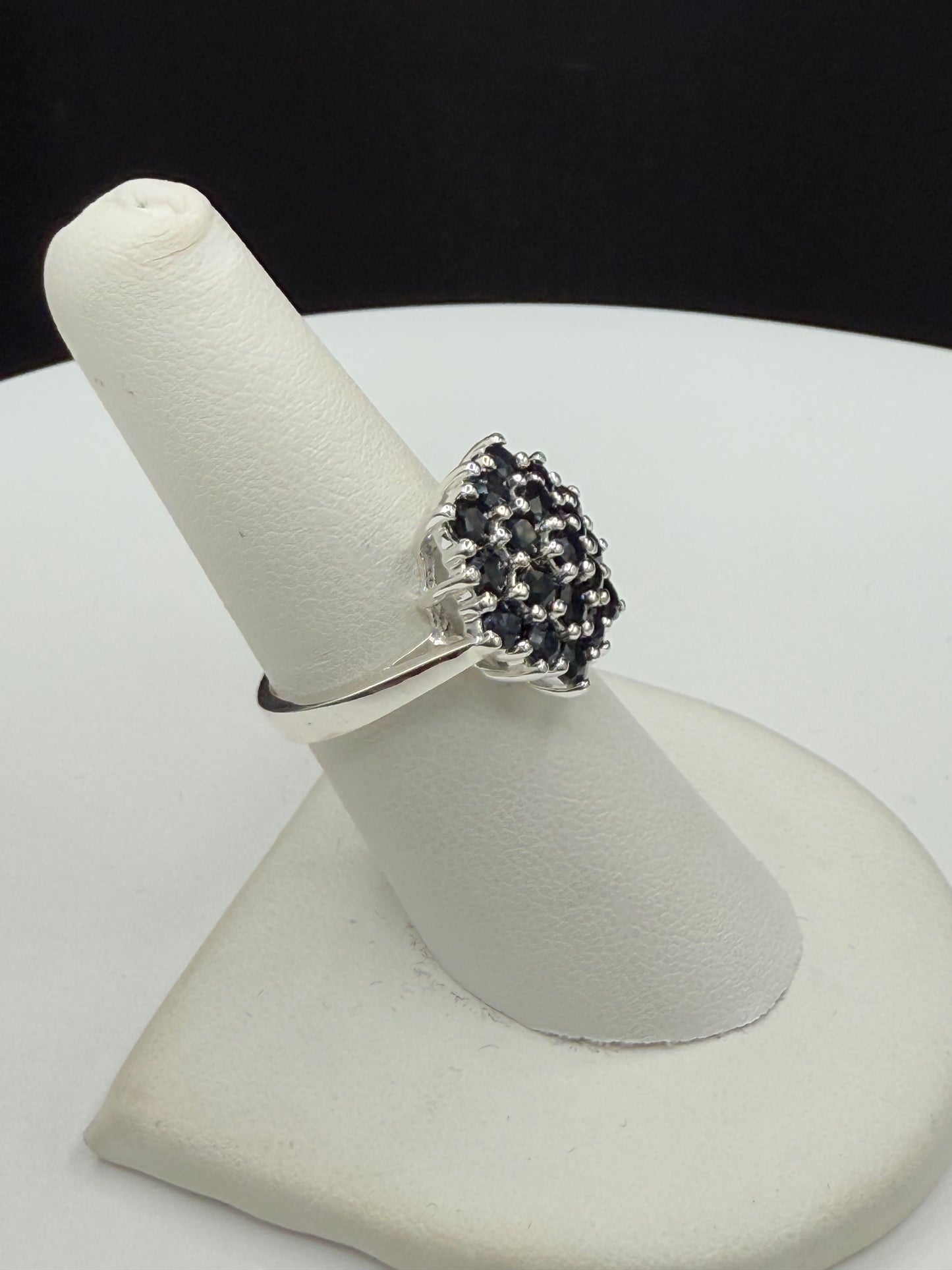 Natural Sapphire Cluster Sterling Silver Ring