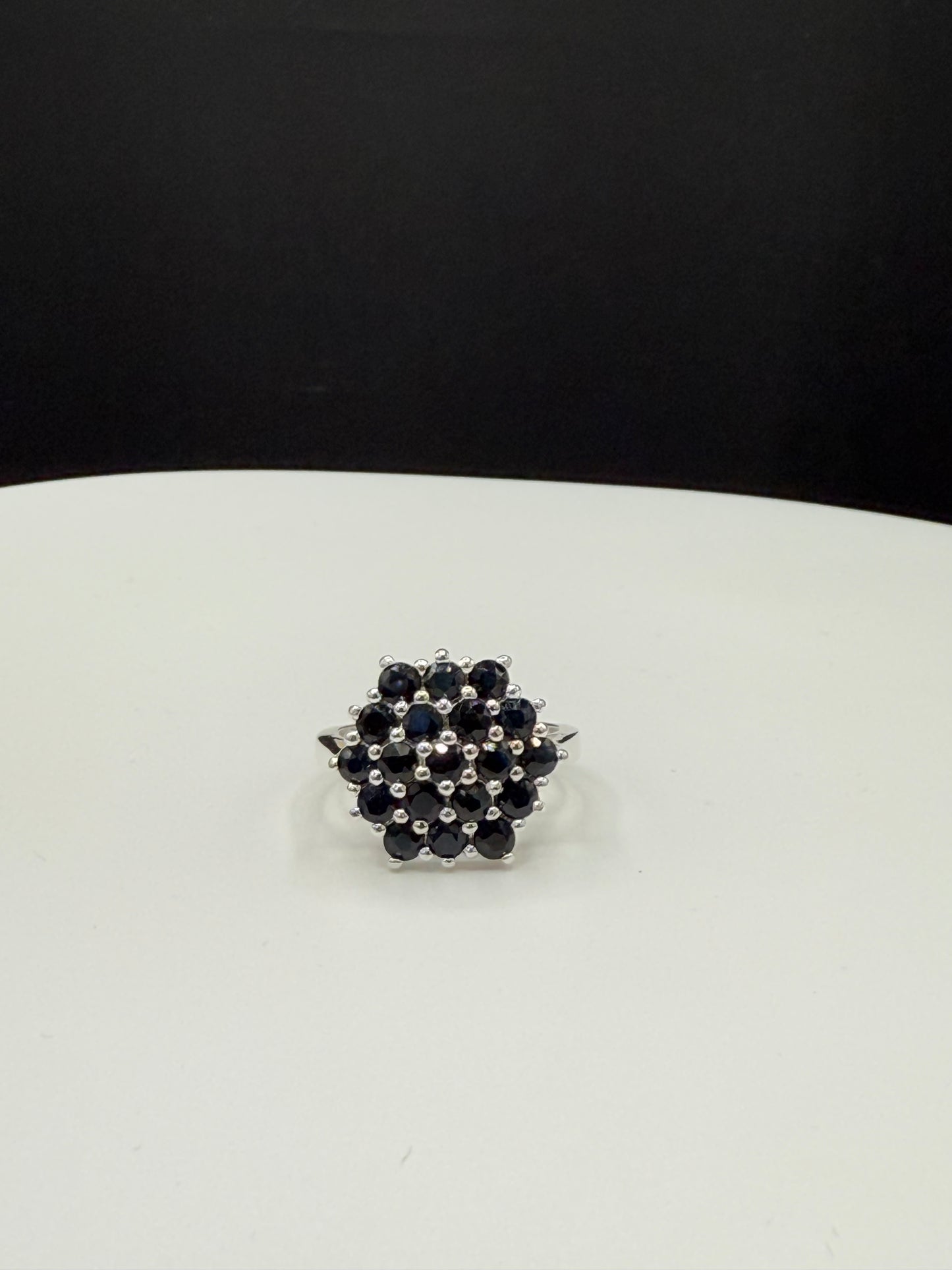 Natural Sapphire Cluster Sterling Silver Ring