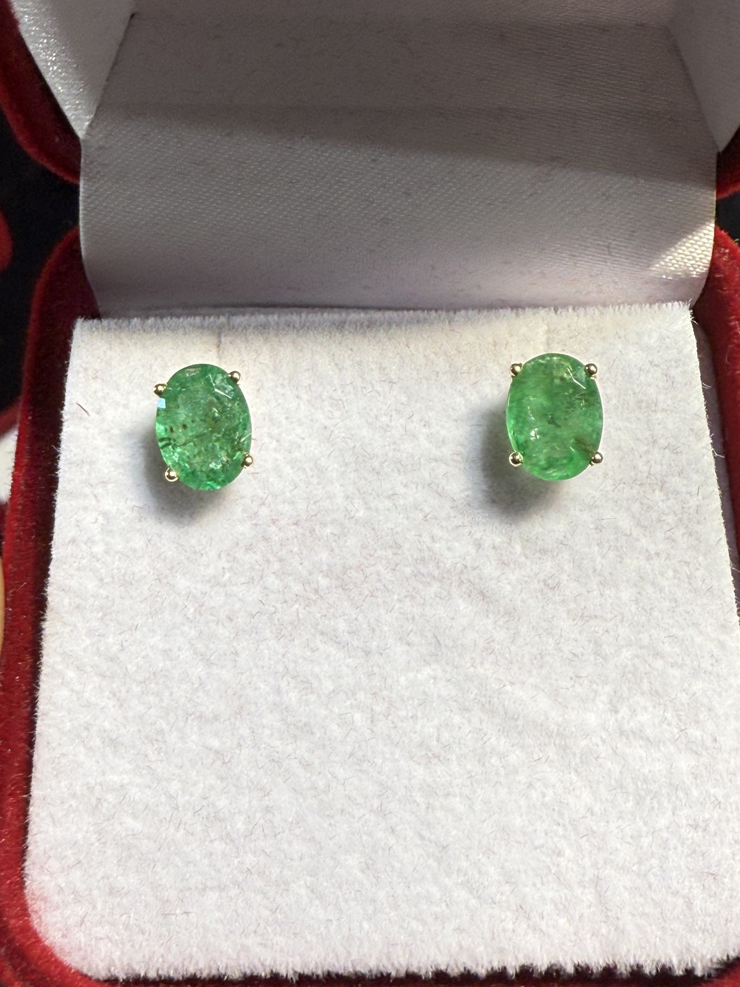 2.30 Carat Natural Colombian Emerald 14k Yellow Gold Stud Earrings