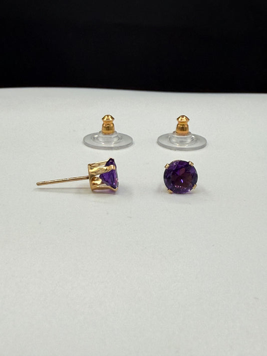 Natural Amethyst 14K Yellow Gold Earrings