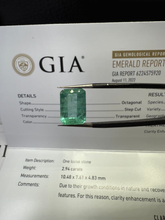 GIA Certified 2.94 Carat Natural Emerald – Step Cut Octagonal Loose Gemstone