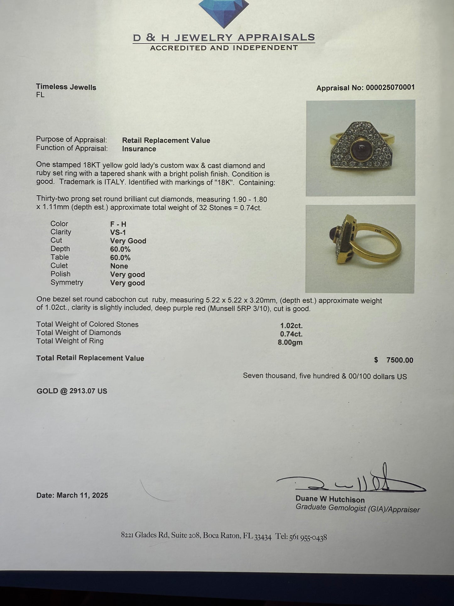 Vintage 18k Yellow Gold Natural Ruby & Diamond Ring – 1.02ct Cabochon Ruby, 0.74ct VS1 Diamonds