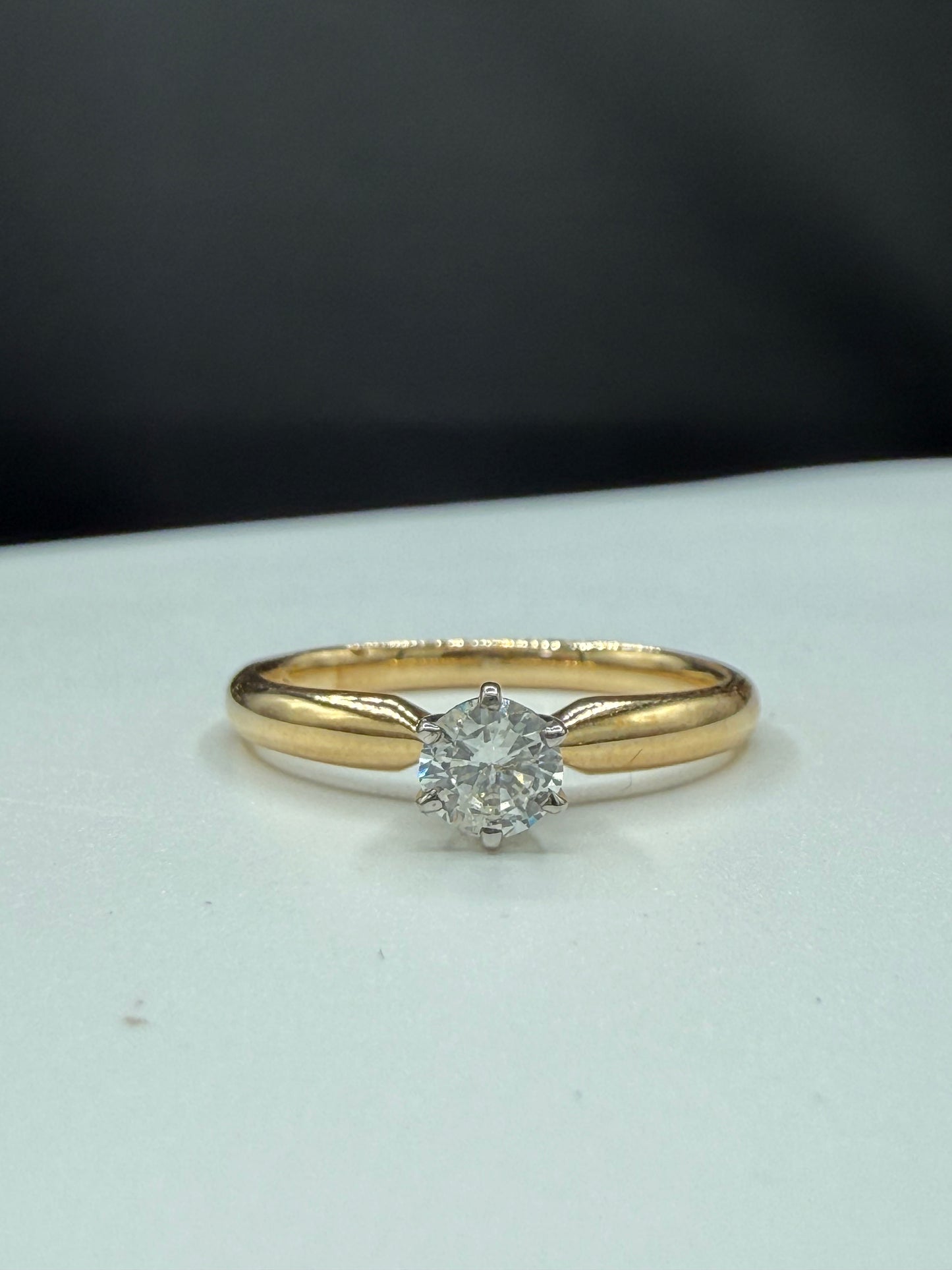 0.30ct Natural Diamond 14K Yellow & White Gold Solitaire Engagement Ring Size 7