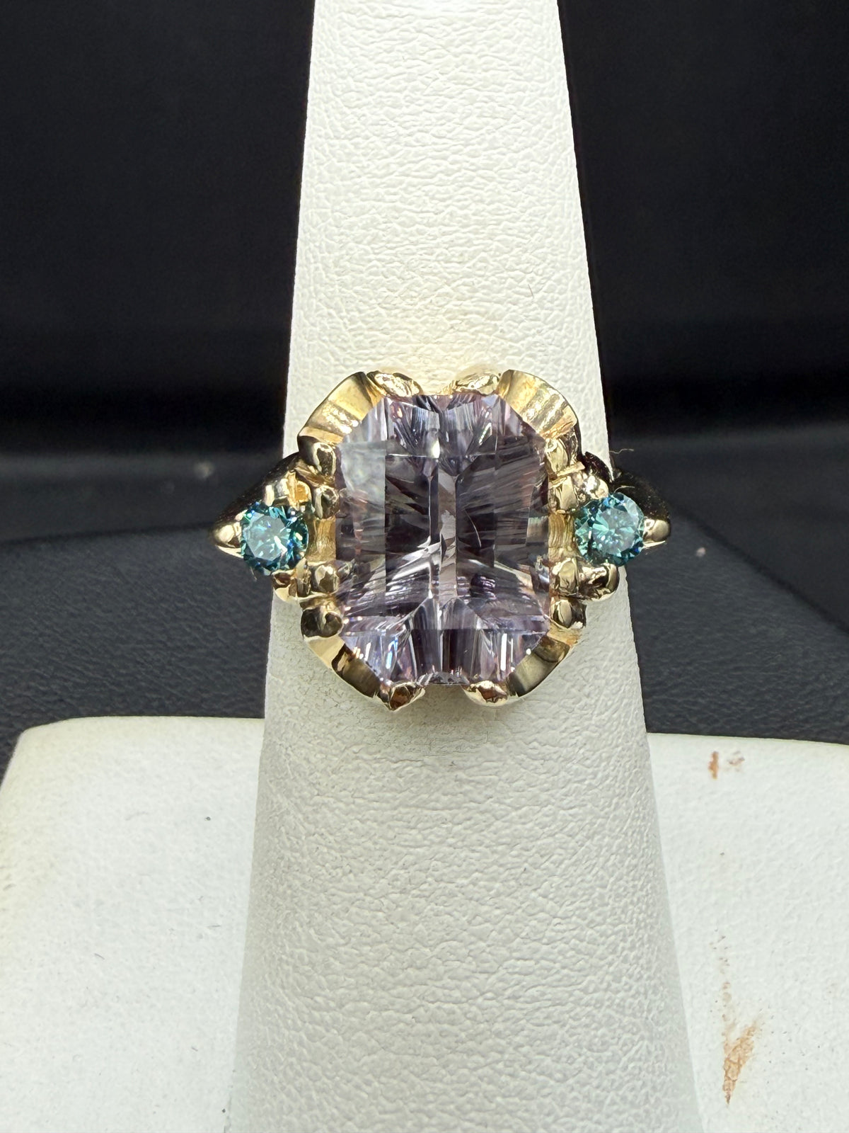 GIA Certified 5.75 Ct Natural Unheated Sri Lanka Pink Sapphire Master Concave Cut & Blue Diamond Statement Ring in 14K Gold | Size 6.25