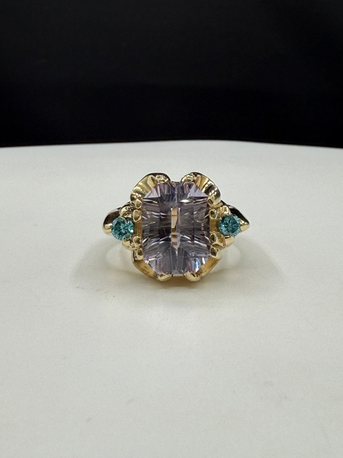GIA Certified 5.75 Ct Natural Unheated Sri Lanka Pink Sapphire Master Concave Cut & Blue Diamond Statement Ring in 14K Gold | Size 6.25