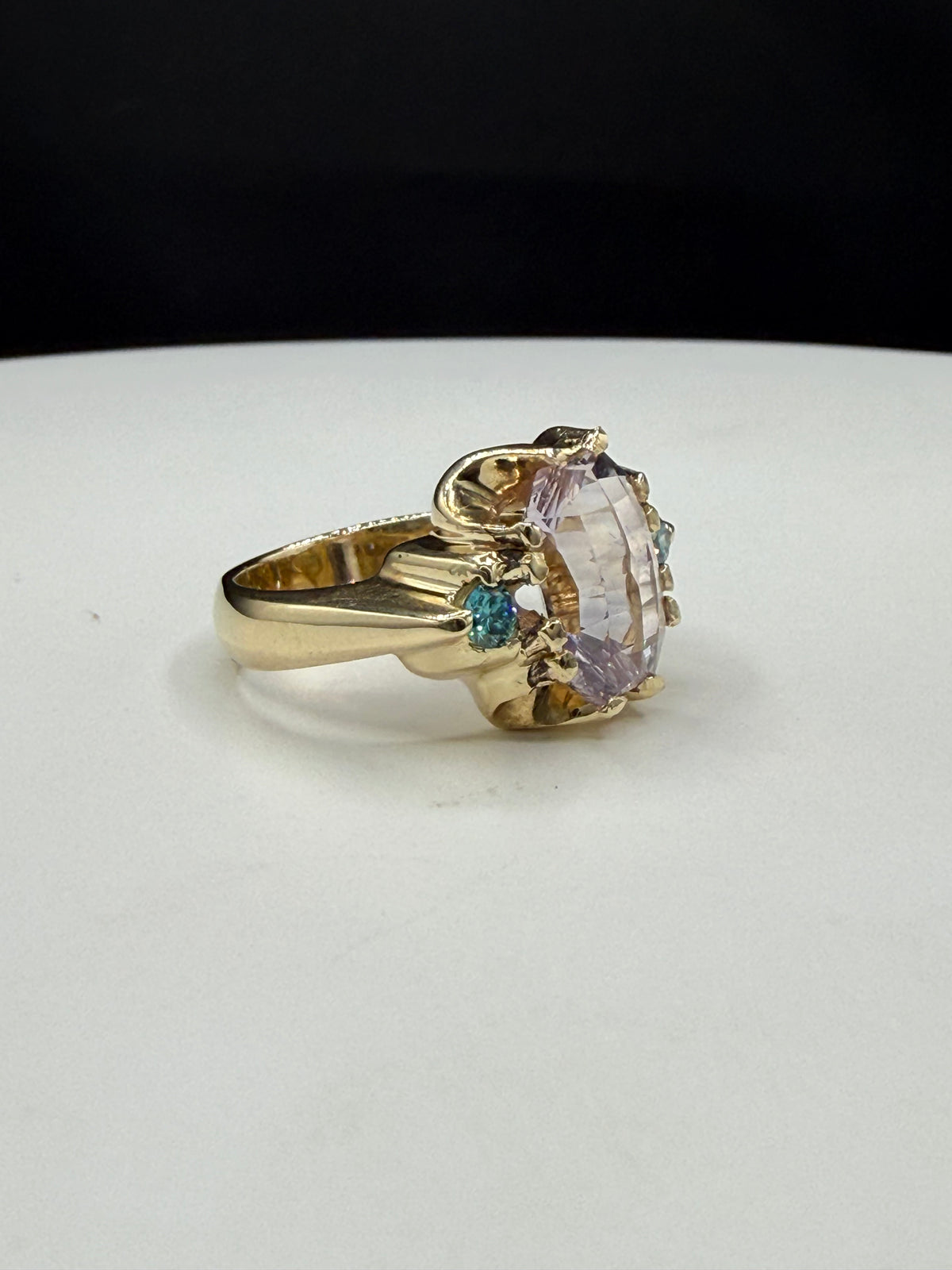 GIA Certified 5.75 Ct Natural Unheated Sri Lanka Pink Sapphire Master Concave Cut & Blue Diamond Statement Ring in 14K Gold | Size 6.25