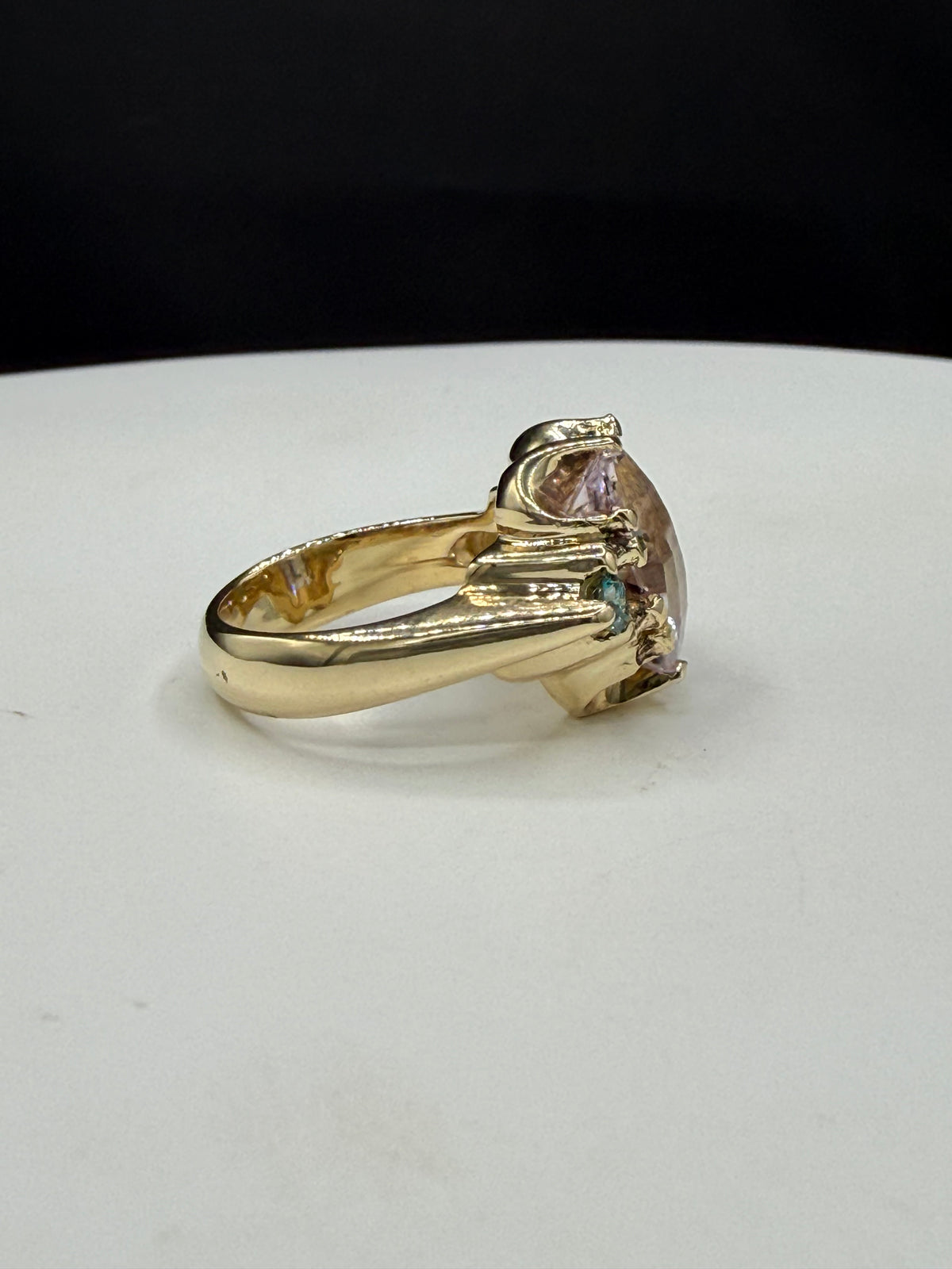 GIA Certified 5.75 Ct Natural Unheated Sri Lanka Pink Sapphire Master Concave Cut & Blue Diamond Statement Ring in 14K Gold | Size 6.25