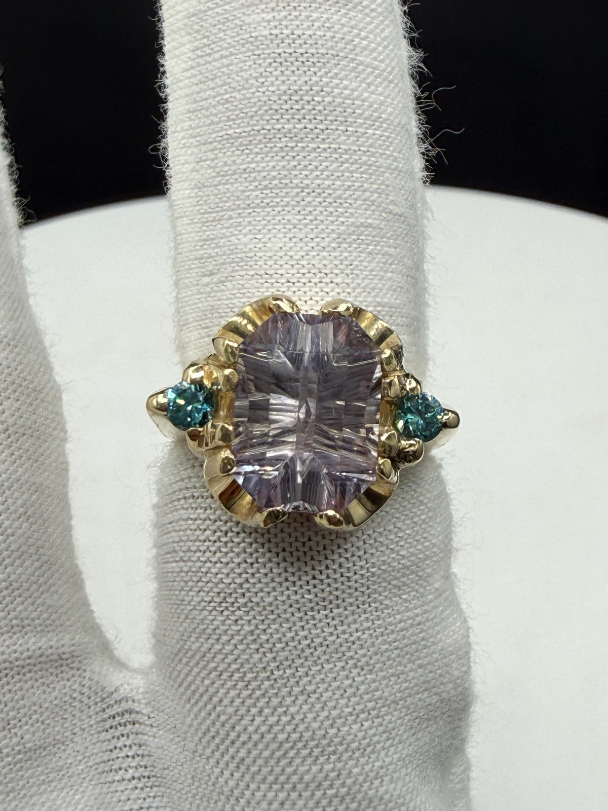 GIA Certified 5.75 Ct Natural Unheated Sri Lanka Pink Sapphire Master Concave Cut & Blue Diamond Statement Ring in 14K Gold | Size 6.25