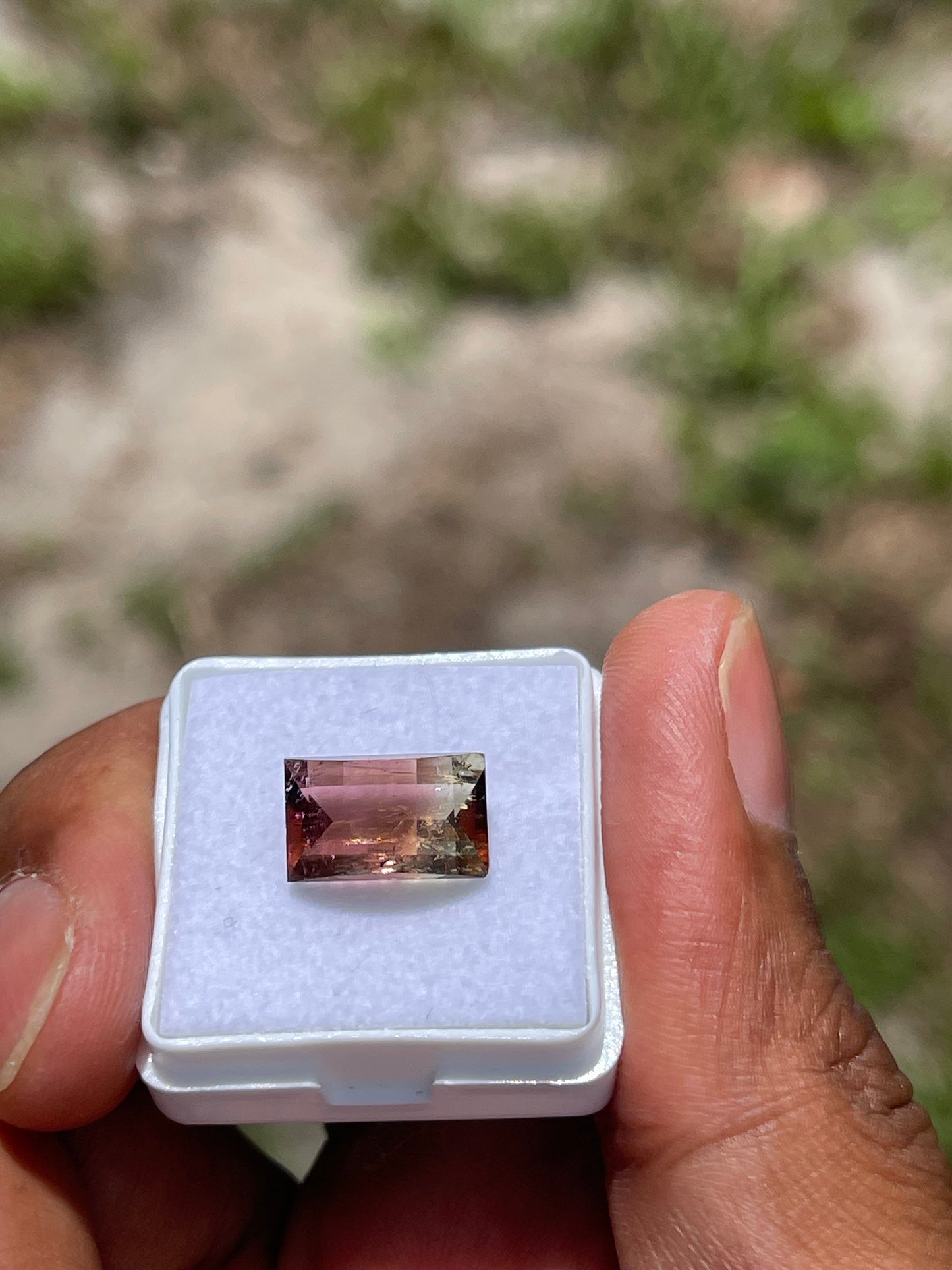 4.97 Carat Natural Bi Color Tourmaline Turtle Back Custom Cut Gemstone, Nigeria Origin - Unique Pink & Yellow with Green Flashes