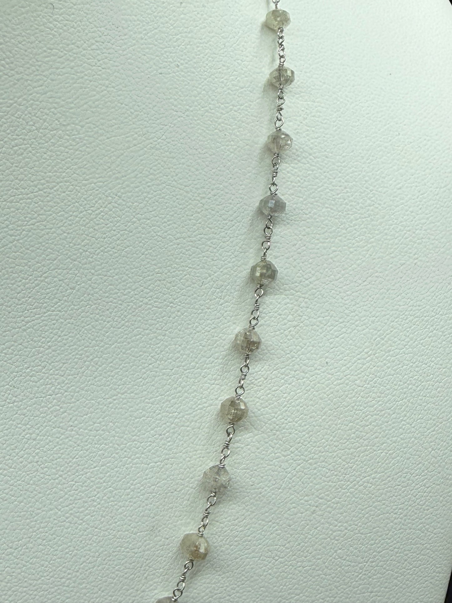 19.15 CTW Natural Graduated Diamond Faceted Bead Station Necklace in Solid 18K White Gold | Adjustable 17.25" – 18.25"