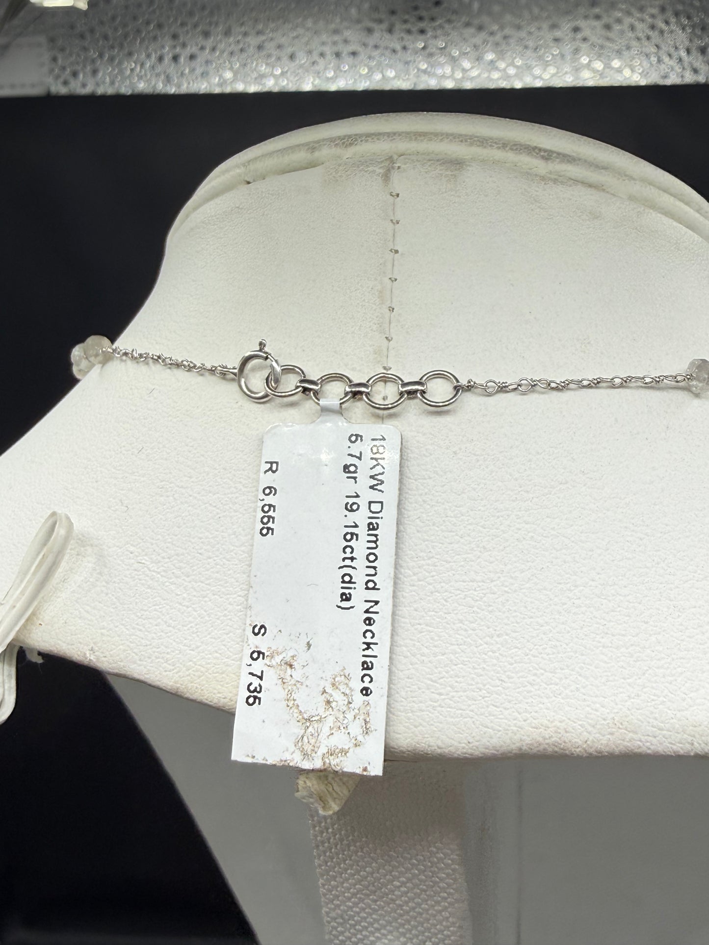 19.15 CTW Natural Graduated Diamond Faceted Bead Station Necklace in Solid 18K White Gold | Adjustable 17.25" – 18.25"