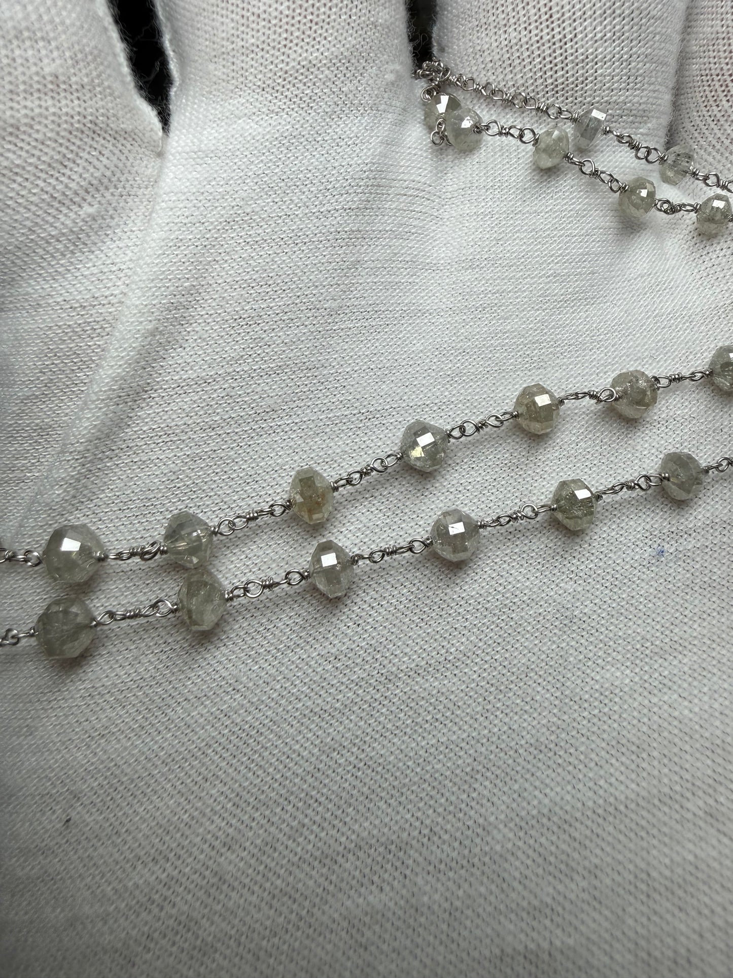 19.15 CTW Natural Graduated Diamond Faceted Bead Station Necklace in Solid 18K White Gold | Adjustable 17.25" – 18.25"