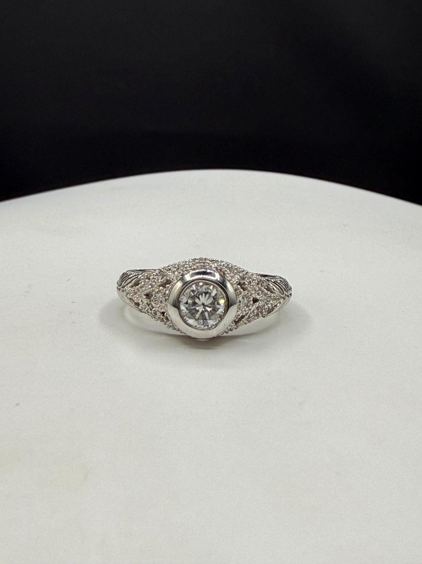 0.50 Carat Natural Diamond 14K White Gold Filigree Ring Size 6.5