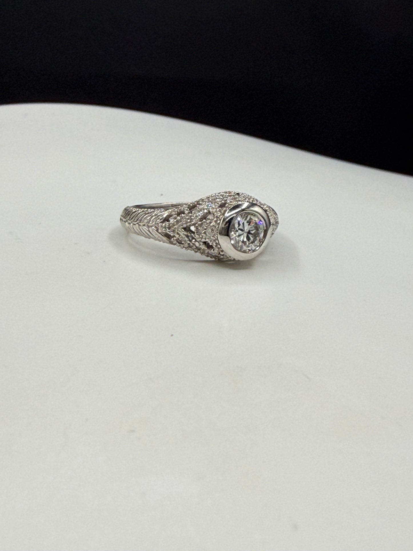 0.50 Carat Natural Diamond 14K White Gold Filigree Ring Size 6.5