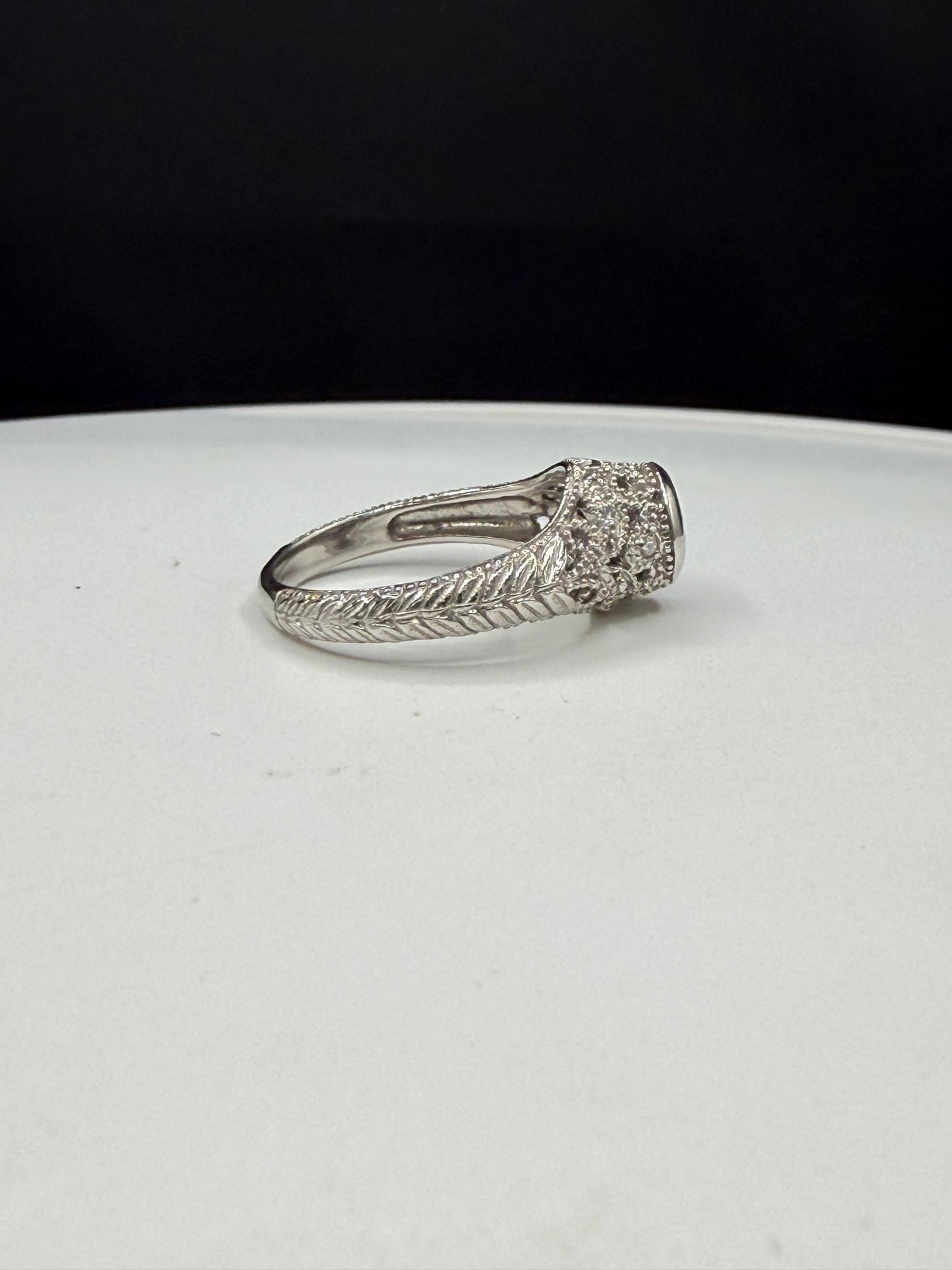 0.50 Carat Natural Diamond 14K White Gold Filigree Ring Size 6.5