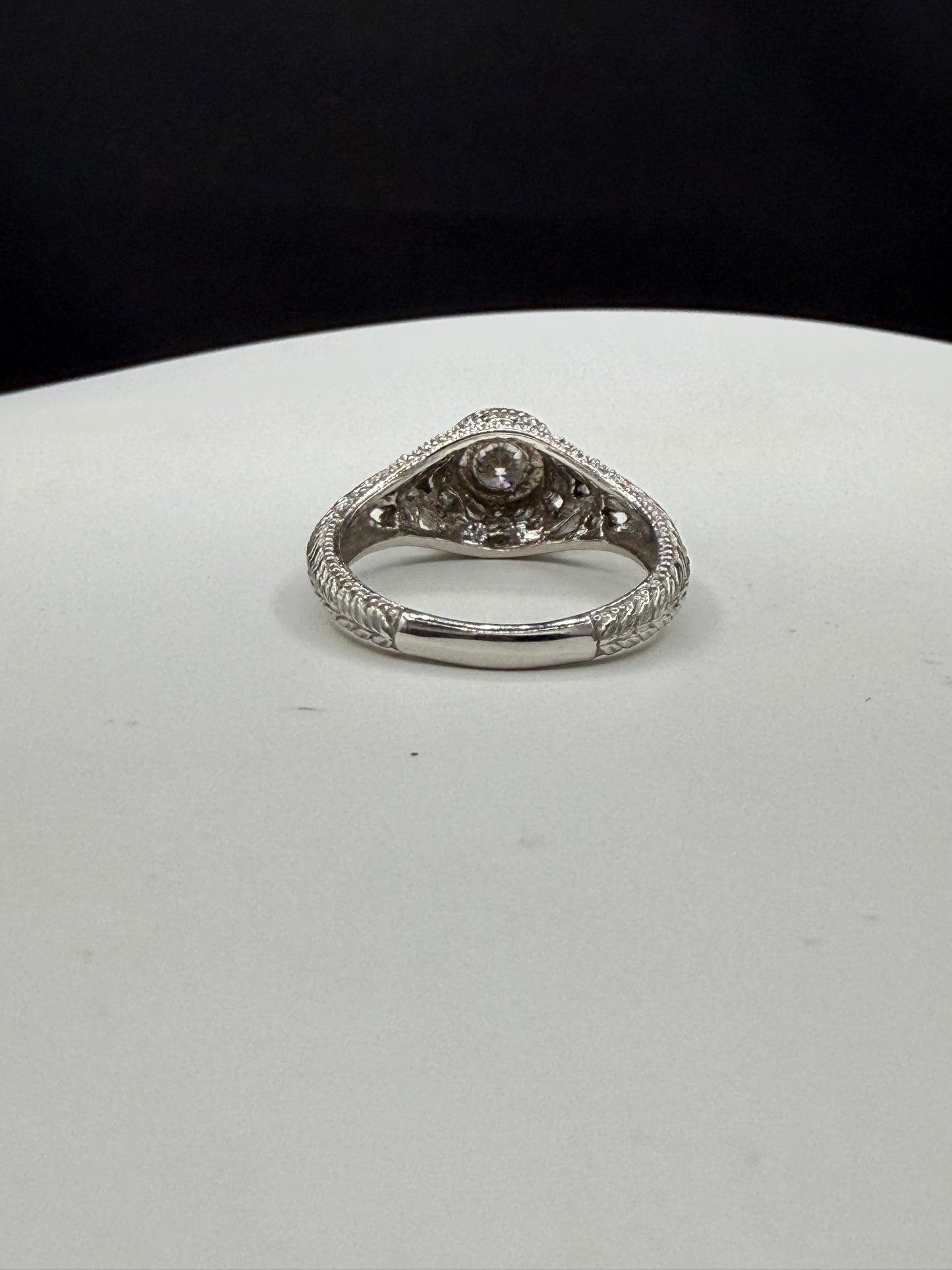 0.50 Carat Natural Diamond 14K White Gold Filigree Ring Size 6.5