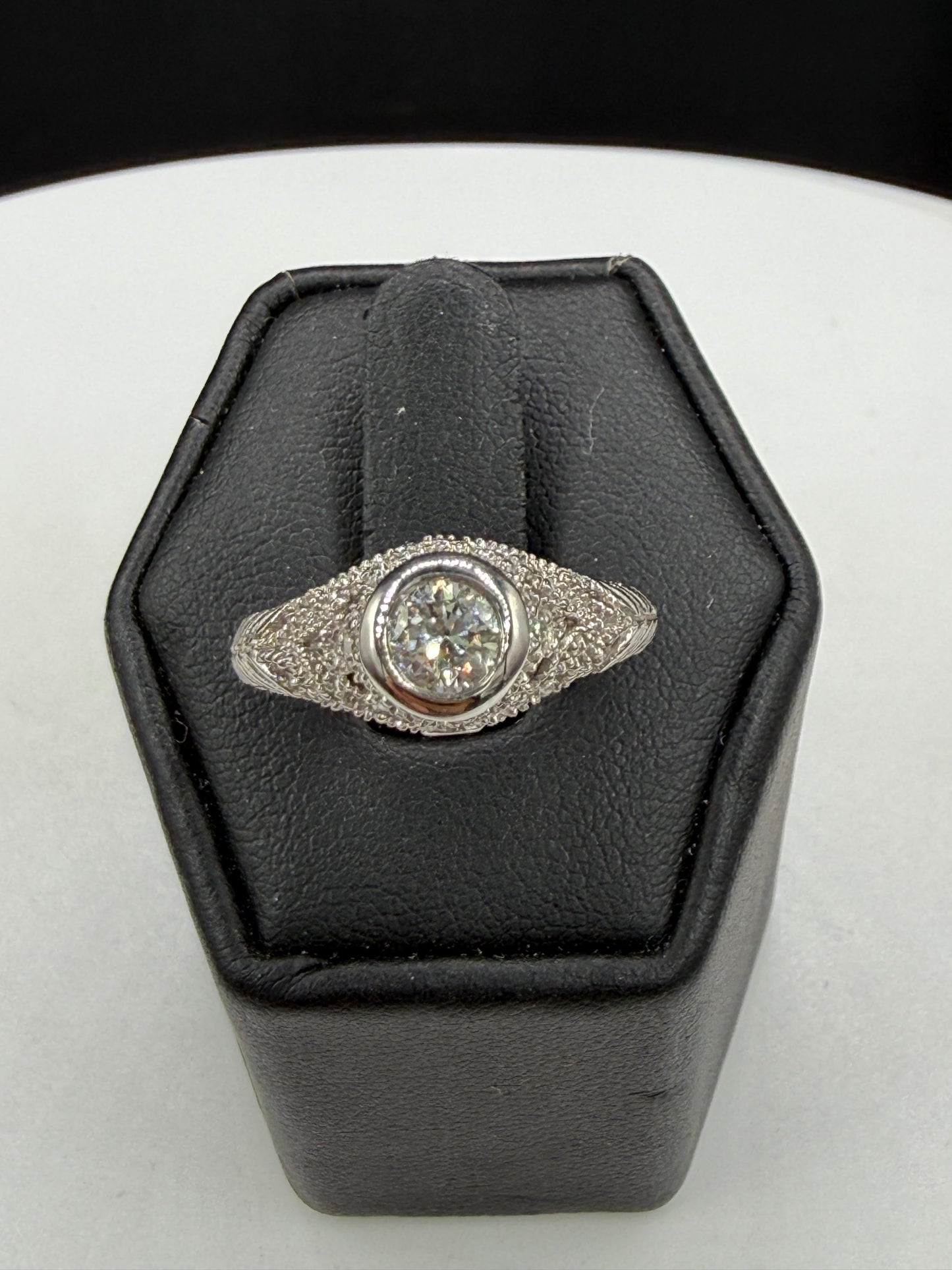 0.50 Carat Natural Diamond 14K White Gold Filigree Ring Size 6.5