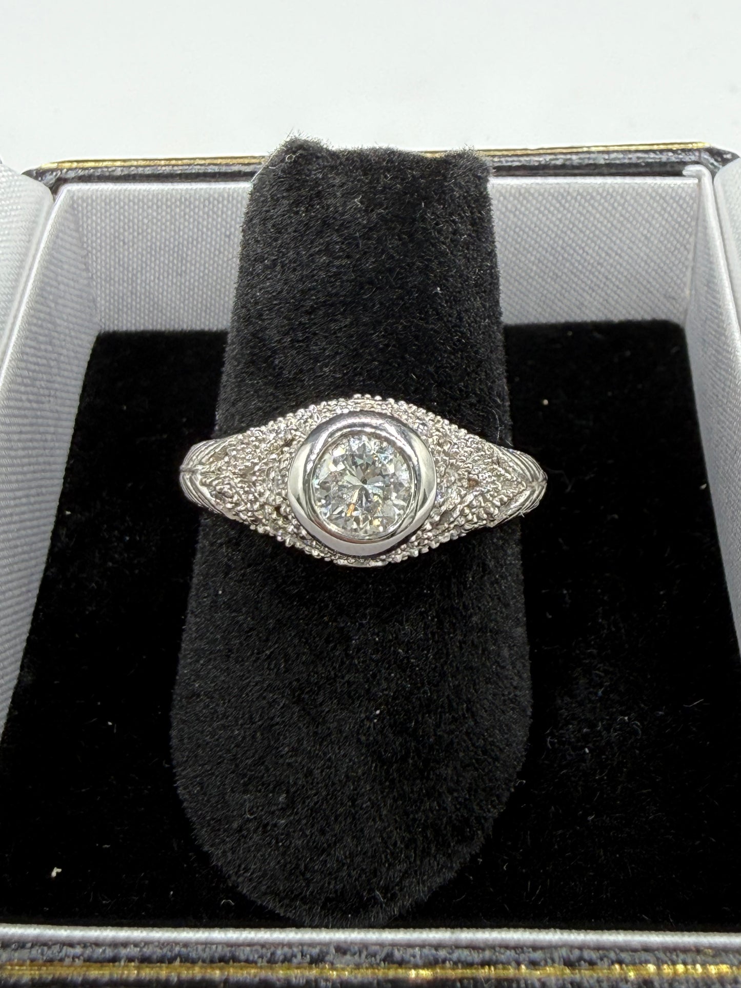 0.50 Carat Natural Diamond 14K White Gold Filigree Ring Size 6.5
