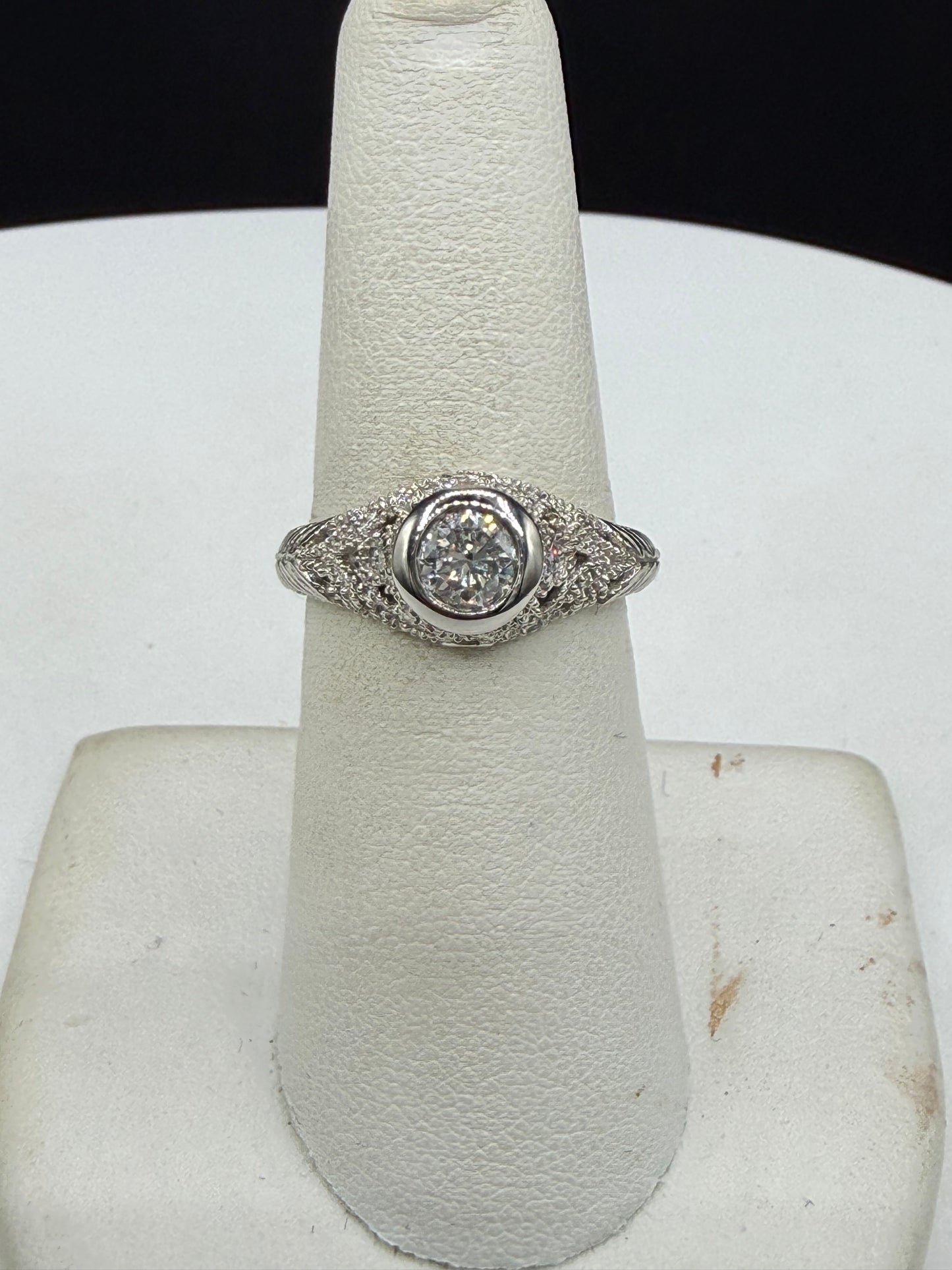 0.50 Carat Natural Diamond 14K White Gold Filigree Ring Size 6.5