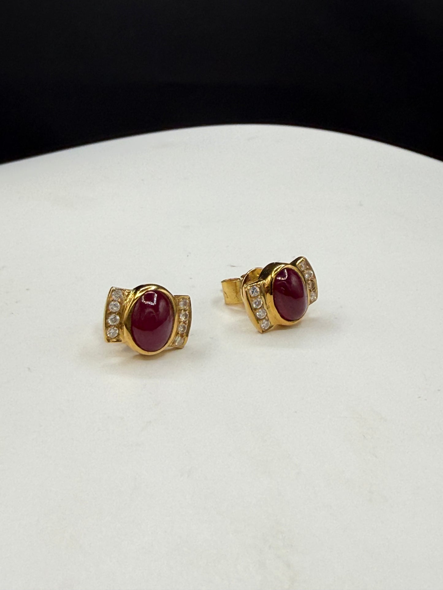 2.28 Carat Natural Ruby Cabochon & Diamond 18k Yellow Gold Statement Earrings