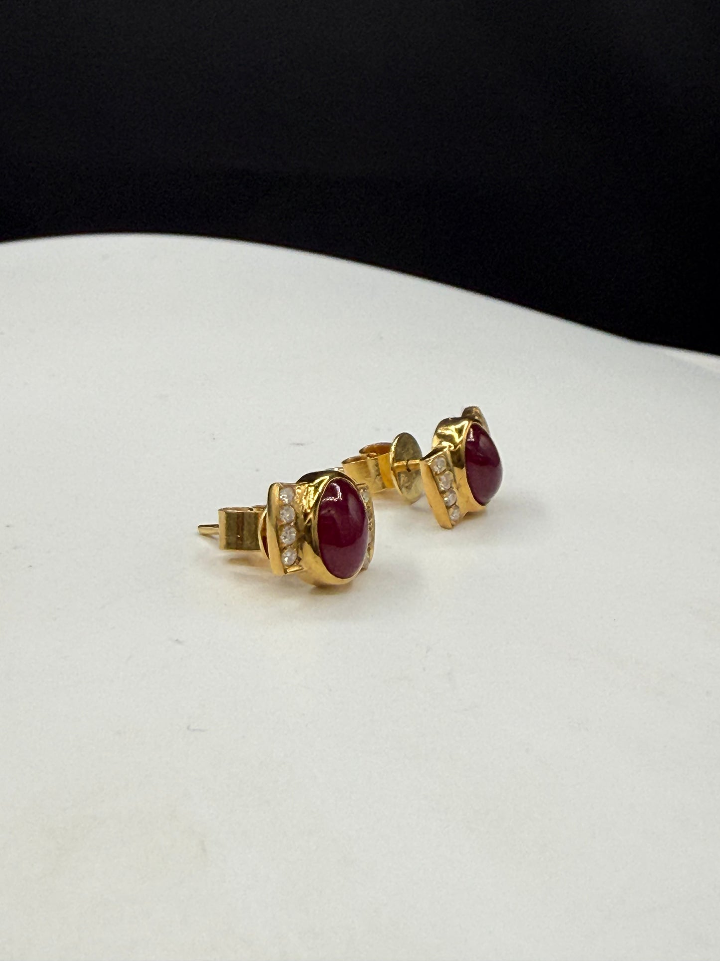 2.28 Carat Natural Ruby Cabochon & Diamond 18k Yellow Gold Statement Earrings