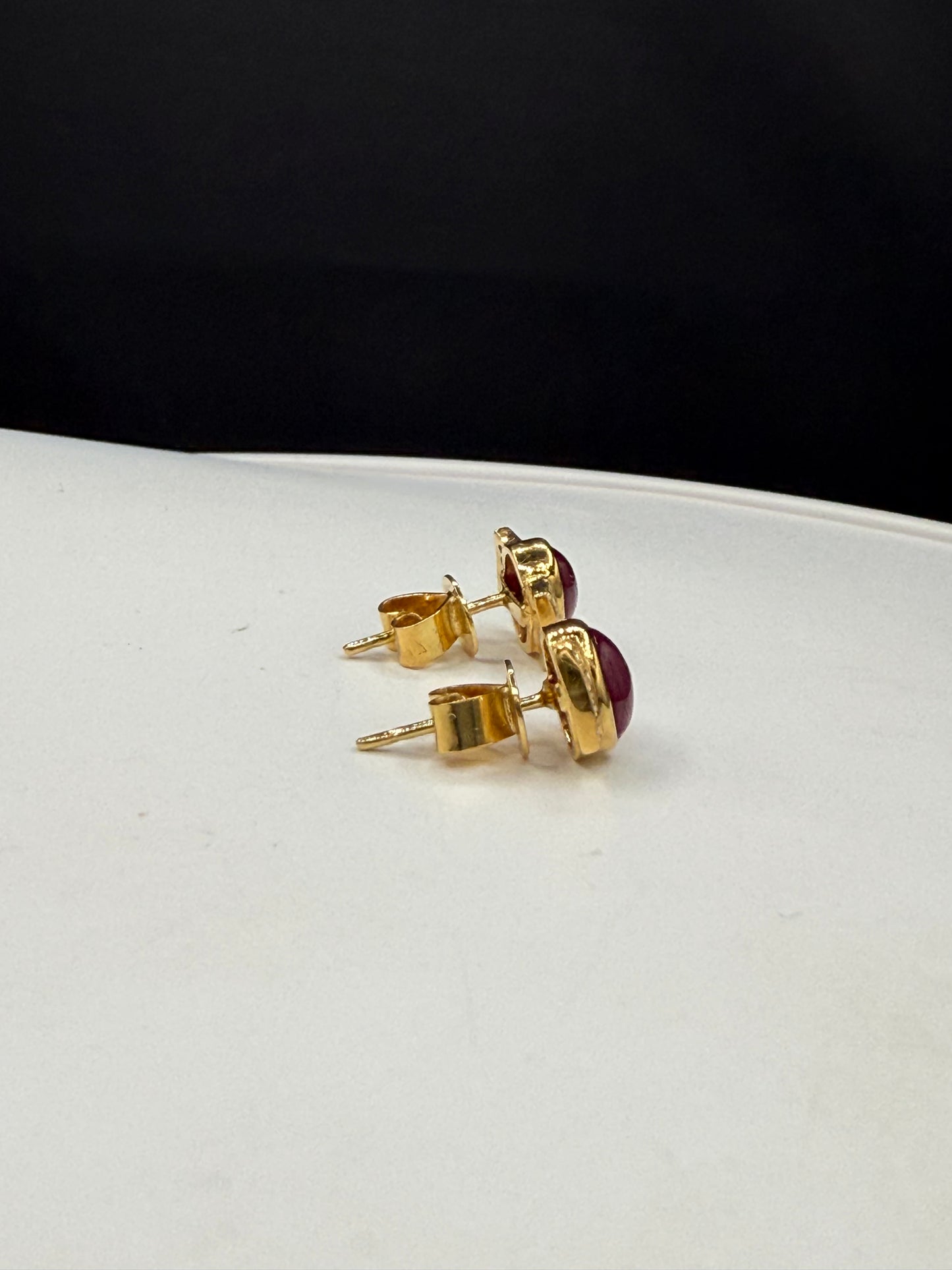 2.28 Carat Natural Ruby Cabochon & Diamond 18k Yellow Gold Statement Earrings