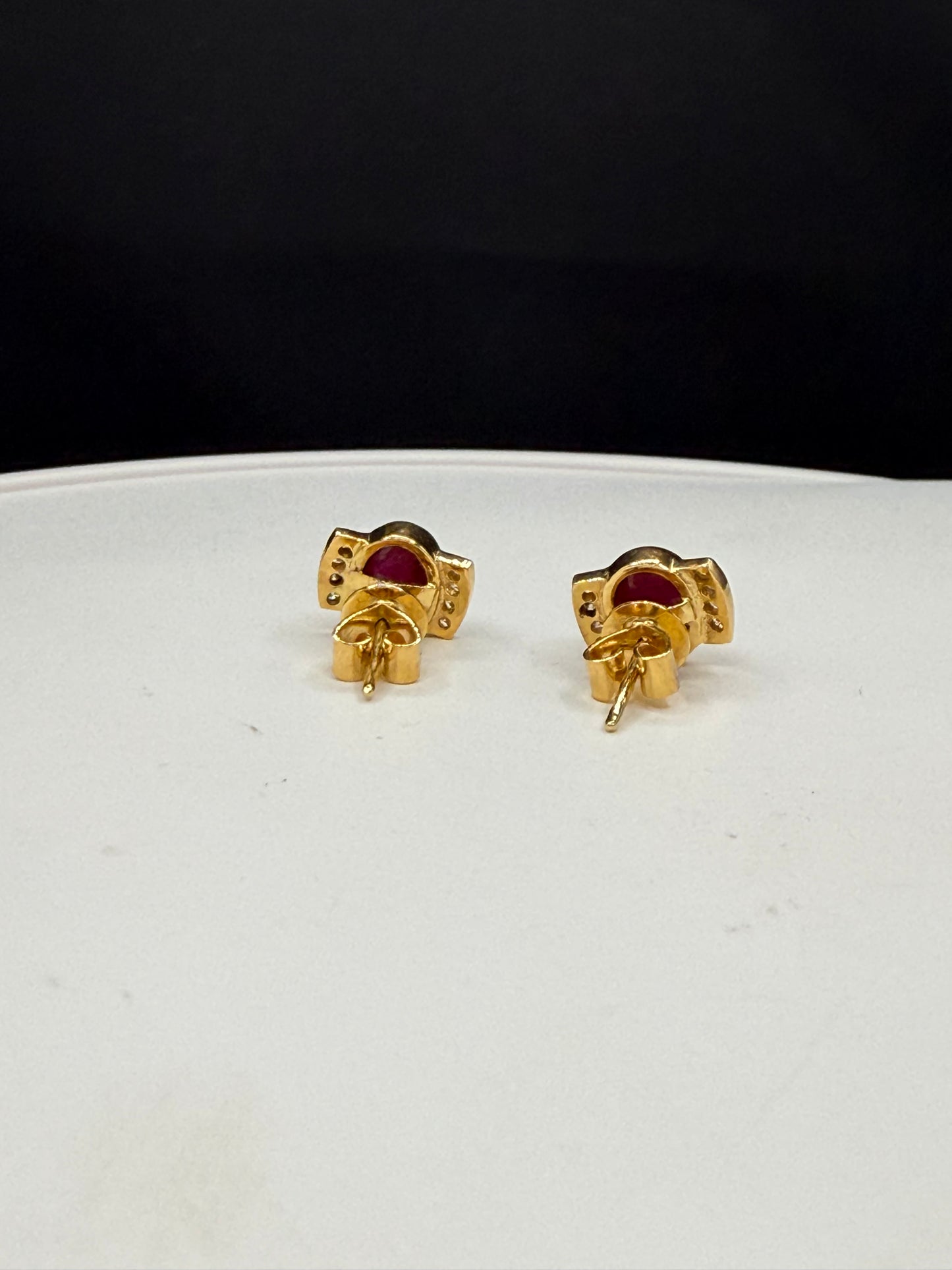 2.28 Carat Natural Ruby Cabochon & Diamond 18k Yellow Gold Statement Earrings