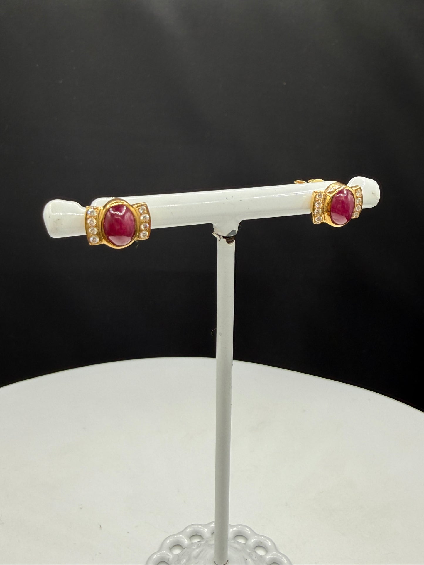 2.28 Carat Natural Ruby Cabochon & Diamond 18k Yellow Gold Statement Earrings