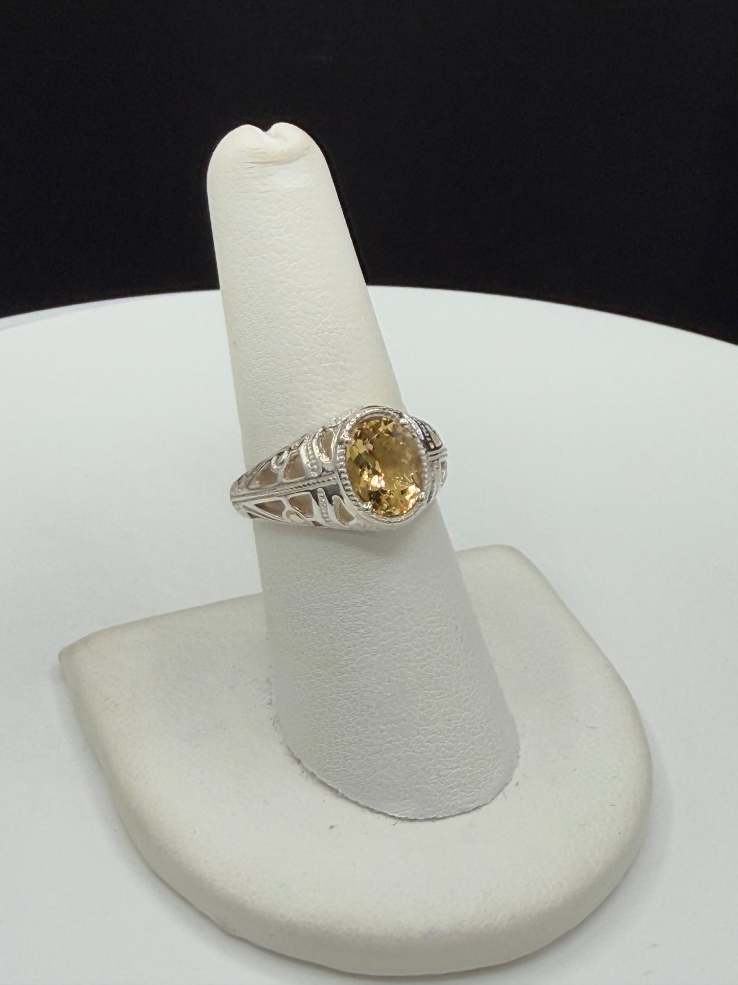 Natural Golden Beryl Sterling Silver Ring Size 7