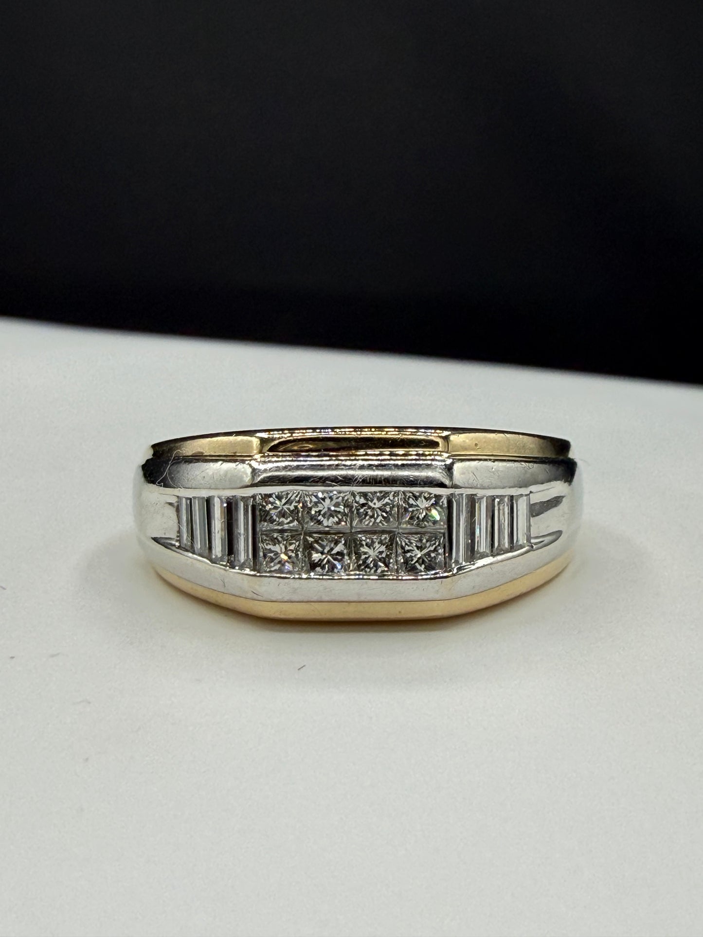 Vintage 0.75 Carat Natural Diamond 14k Yellow & White Gold Mens Statement Ring (Size 10.25)
