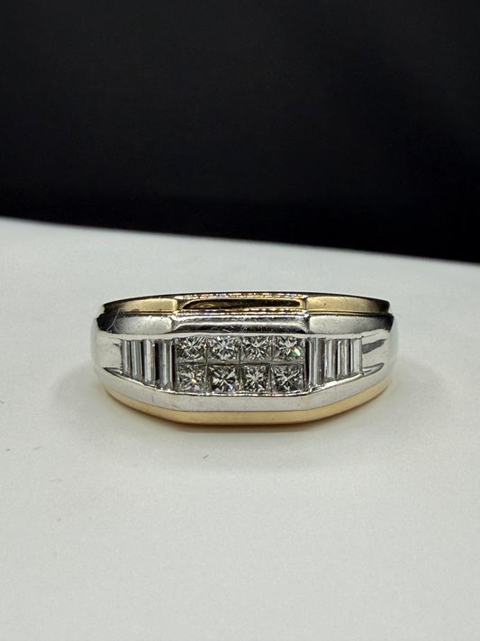 Vintage 0.75 Carat Natural Diamond 14k Yellow & White Gold Mens Statement Ring (Size 10.25)