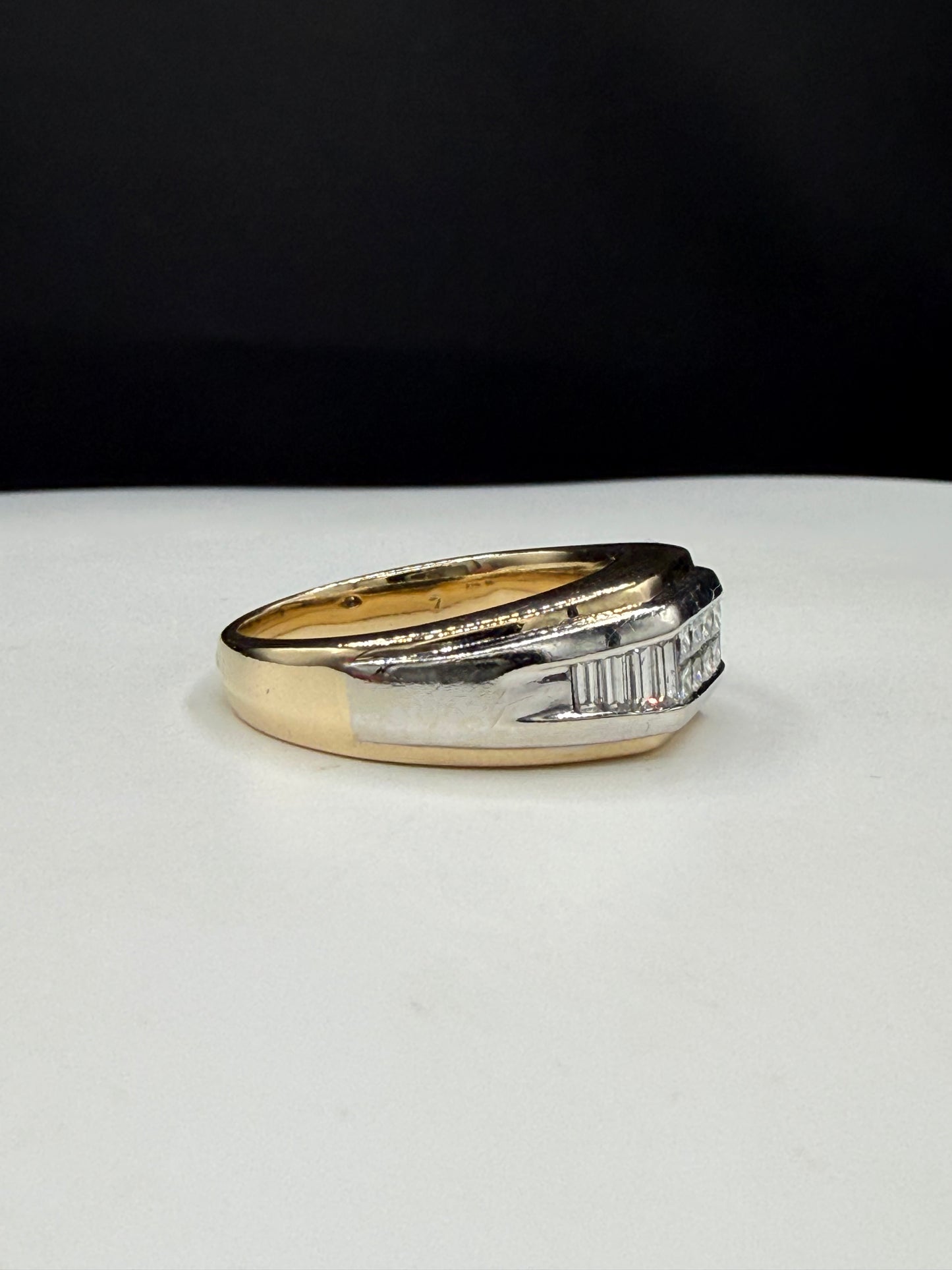 Vintage 0.75 Carat Natural Diamond 14k Yellow & White Gold Mens Statement Ring (Size 10.25)