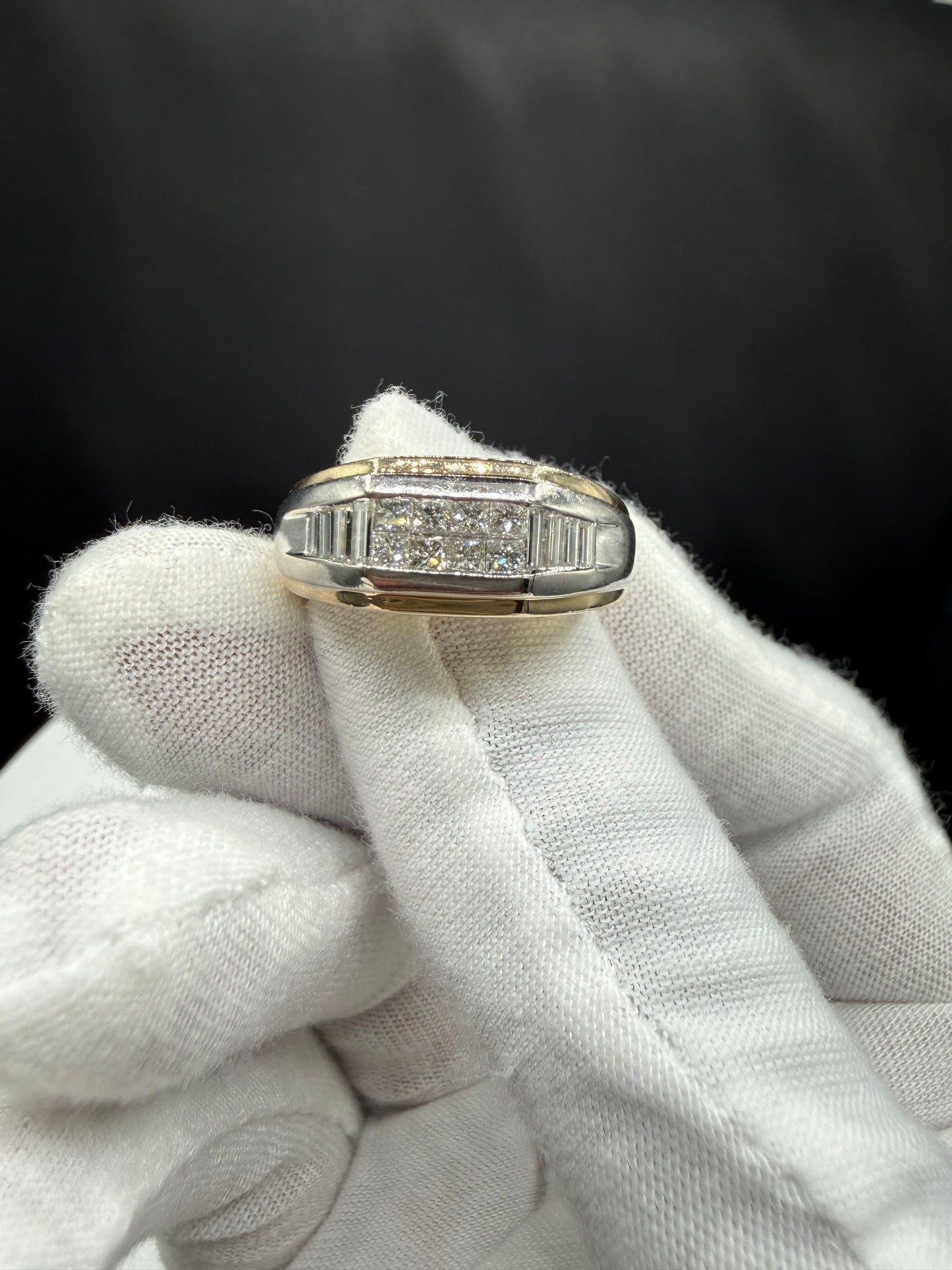 Vintage 0.75 Carat Natural Diamond 14k Yellow & White Gold Mens Statement Ring (Size 10.25)