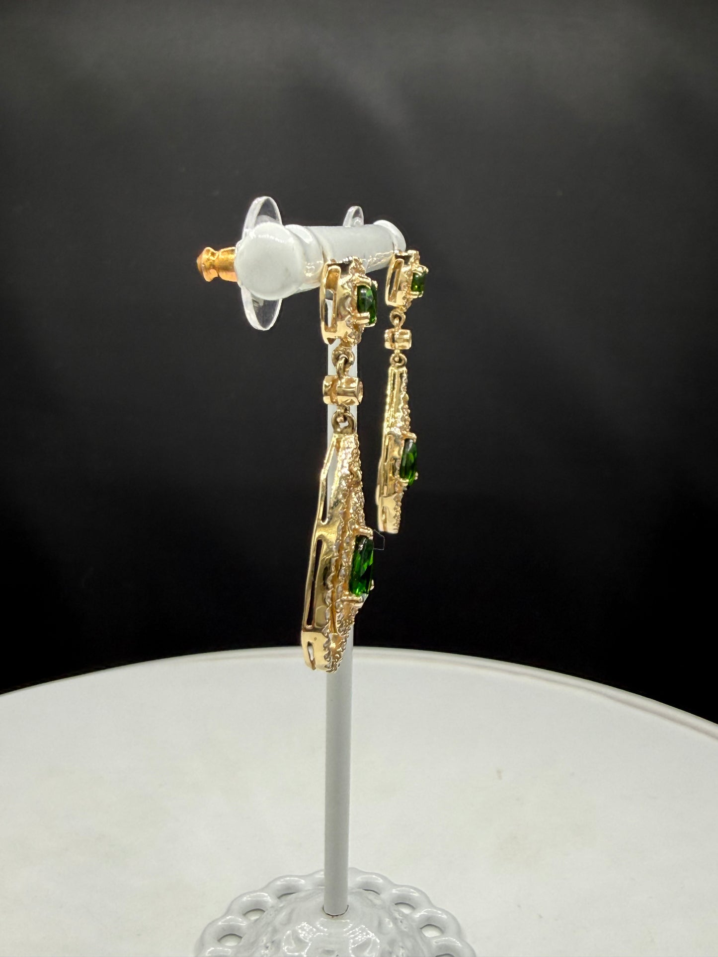 Natural Chrome Diopside & Diamond 14K Yellow Gold Dangle Earrings | 1.44 Inches