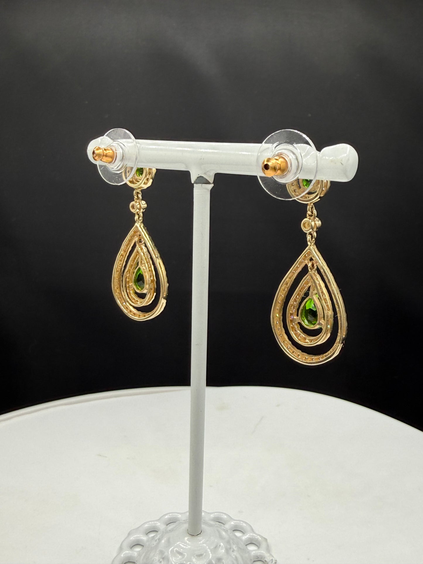 Natural Chrome Diopside & Diamond 14K Yellow Gold Dangle Earrings | 1.44 Inches