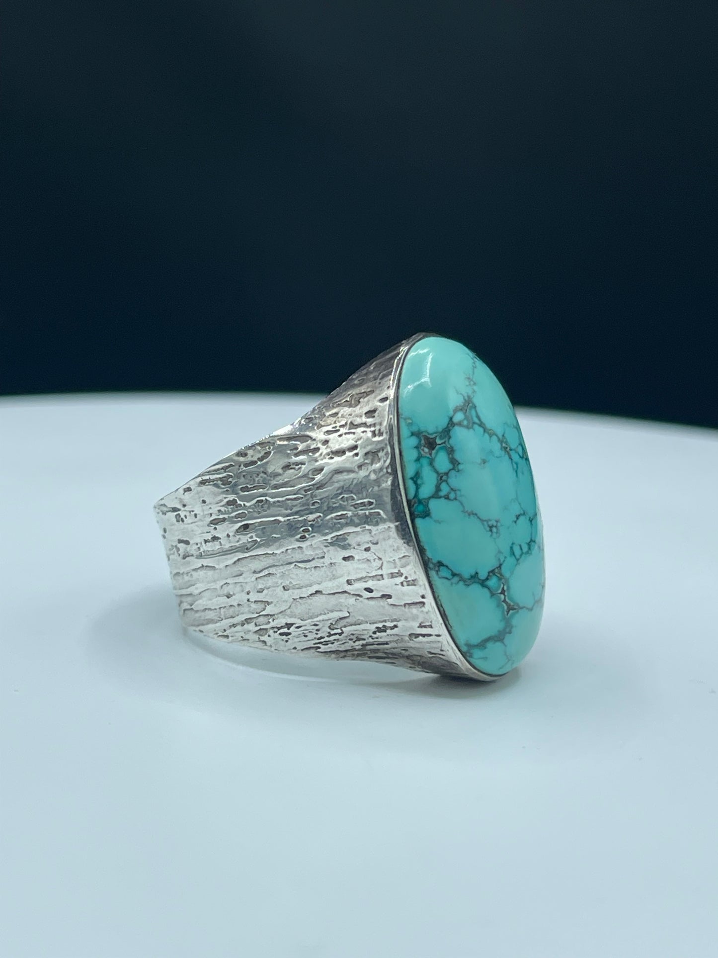 Natural Turquoise Sterling Silver Men’s Ring (Size 10)