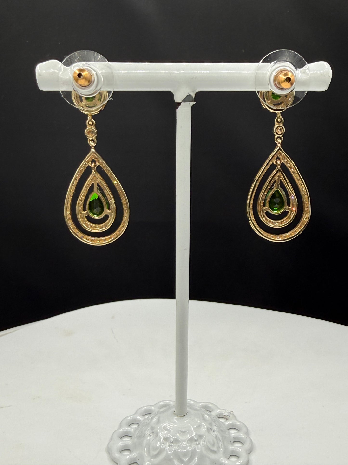 Natural Chrome Diopside & Diamond 14K Yellow Gold Dangle Earrings | 1.44 Inches