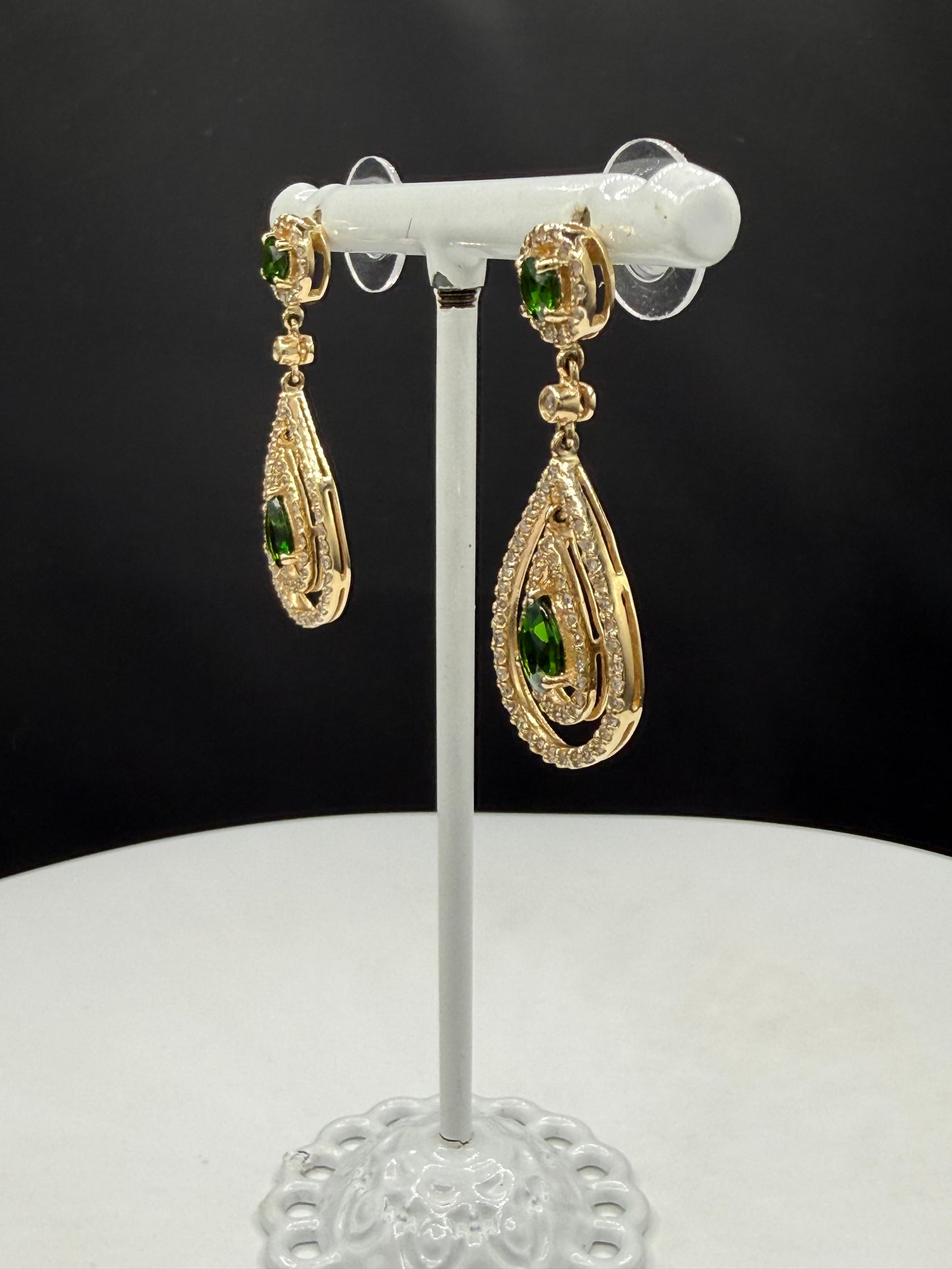 Natural Chrome Diopside & Diamond 14K Yellow Gold Dangle Earrings | 1.44 Inches