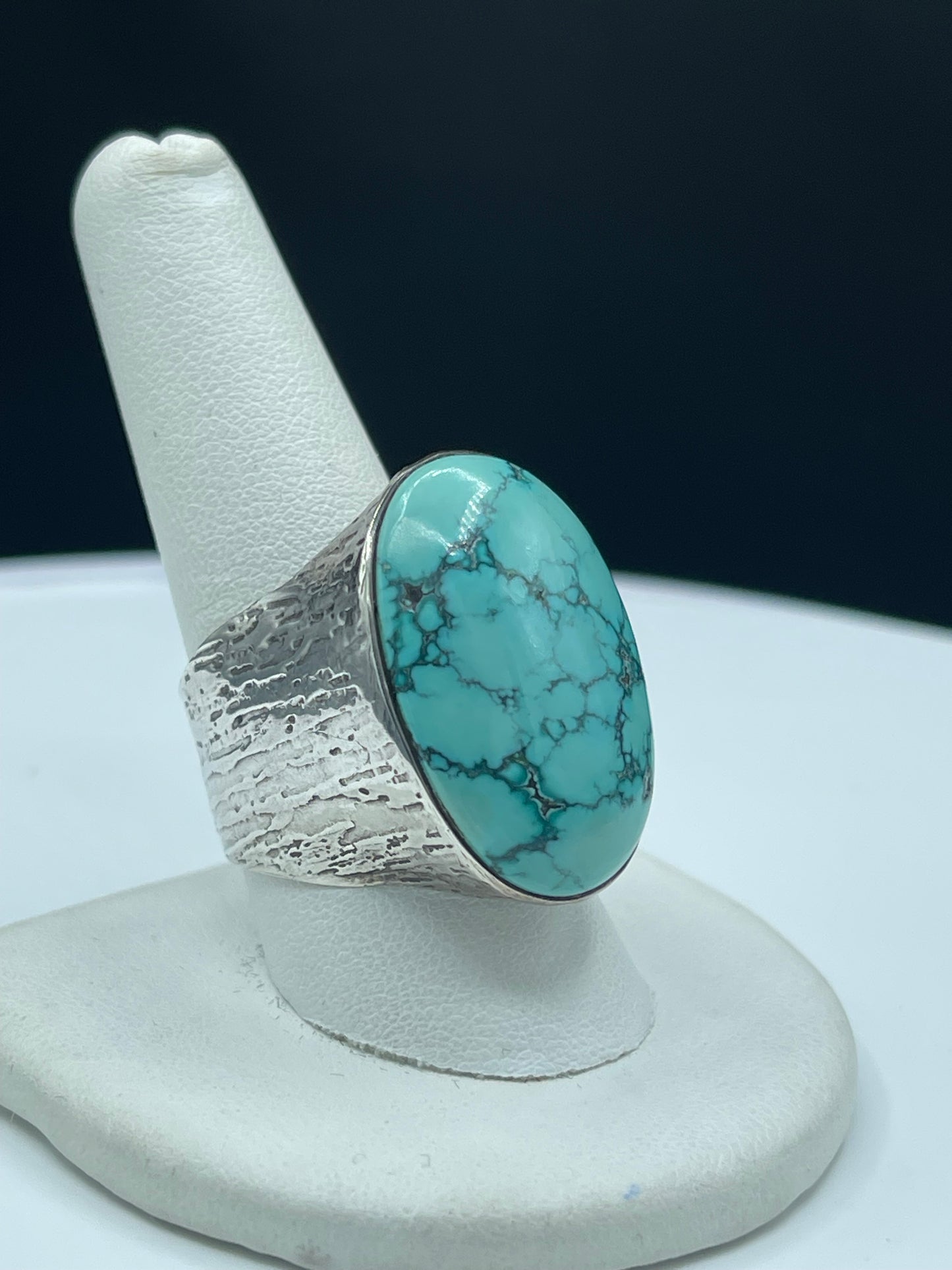 Natural Turquoise Sterling Silver Men’s Ring (Size 10)
