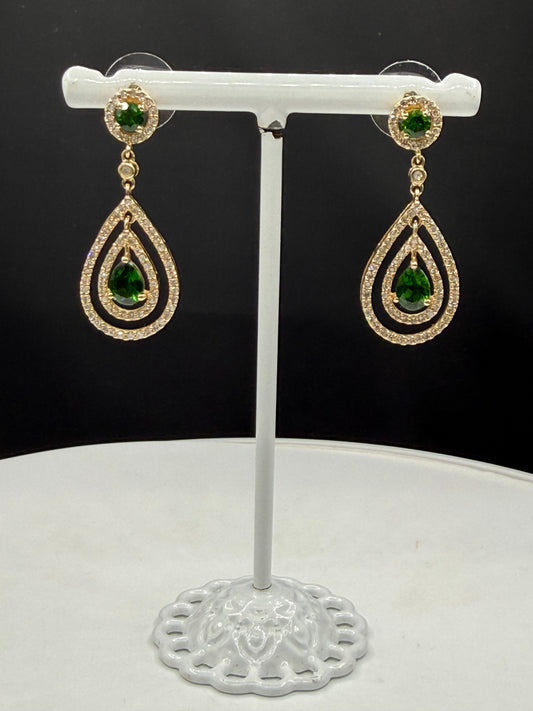 Natural Chrome Diopside & Diamond 14K Yellow Gold Dangle Earrings | 1.44 Inches