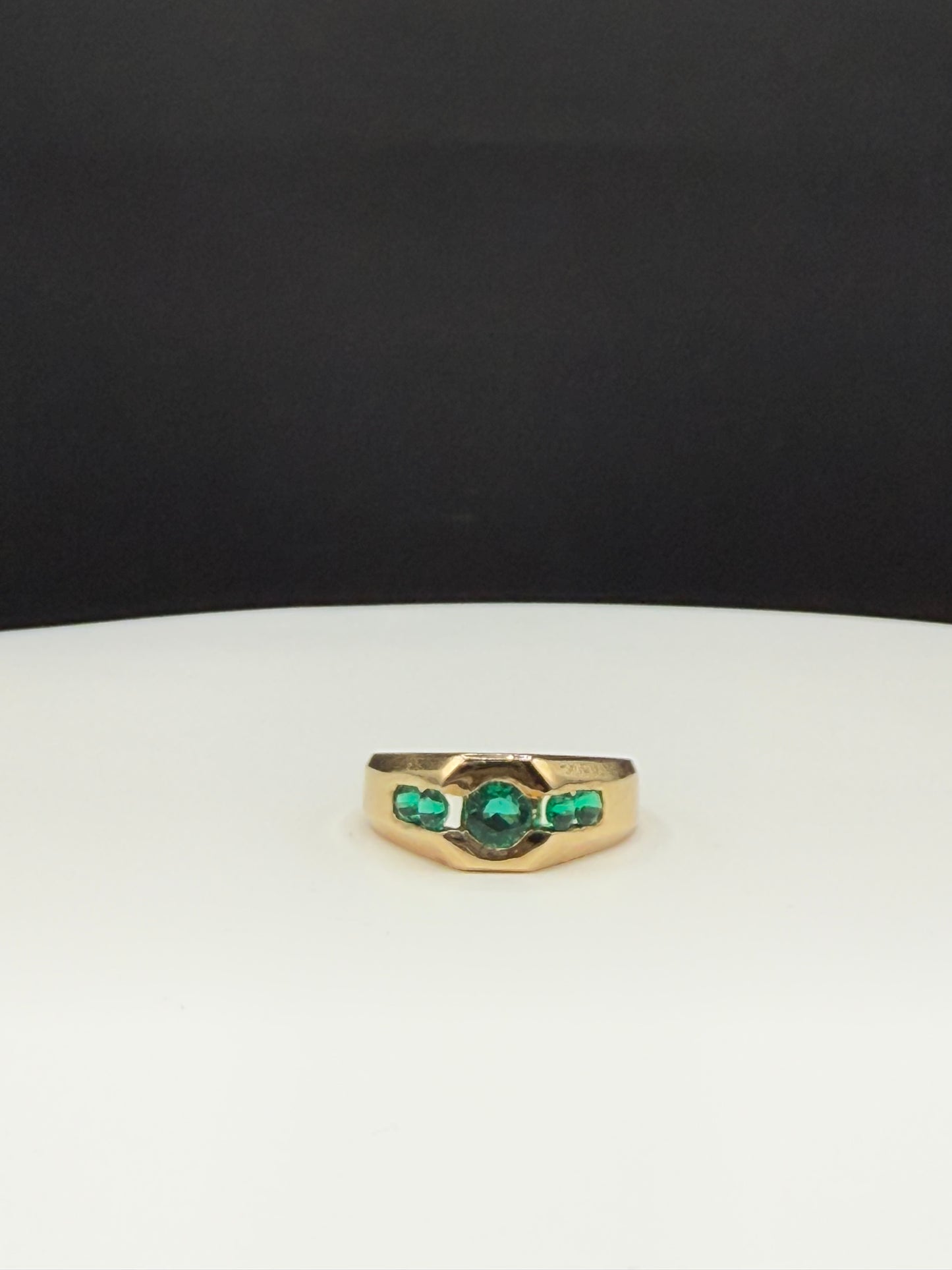 Natural Emerald 14k Yellow Gold Signet Ring (Size 9)