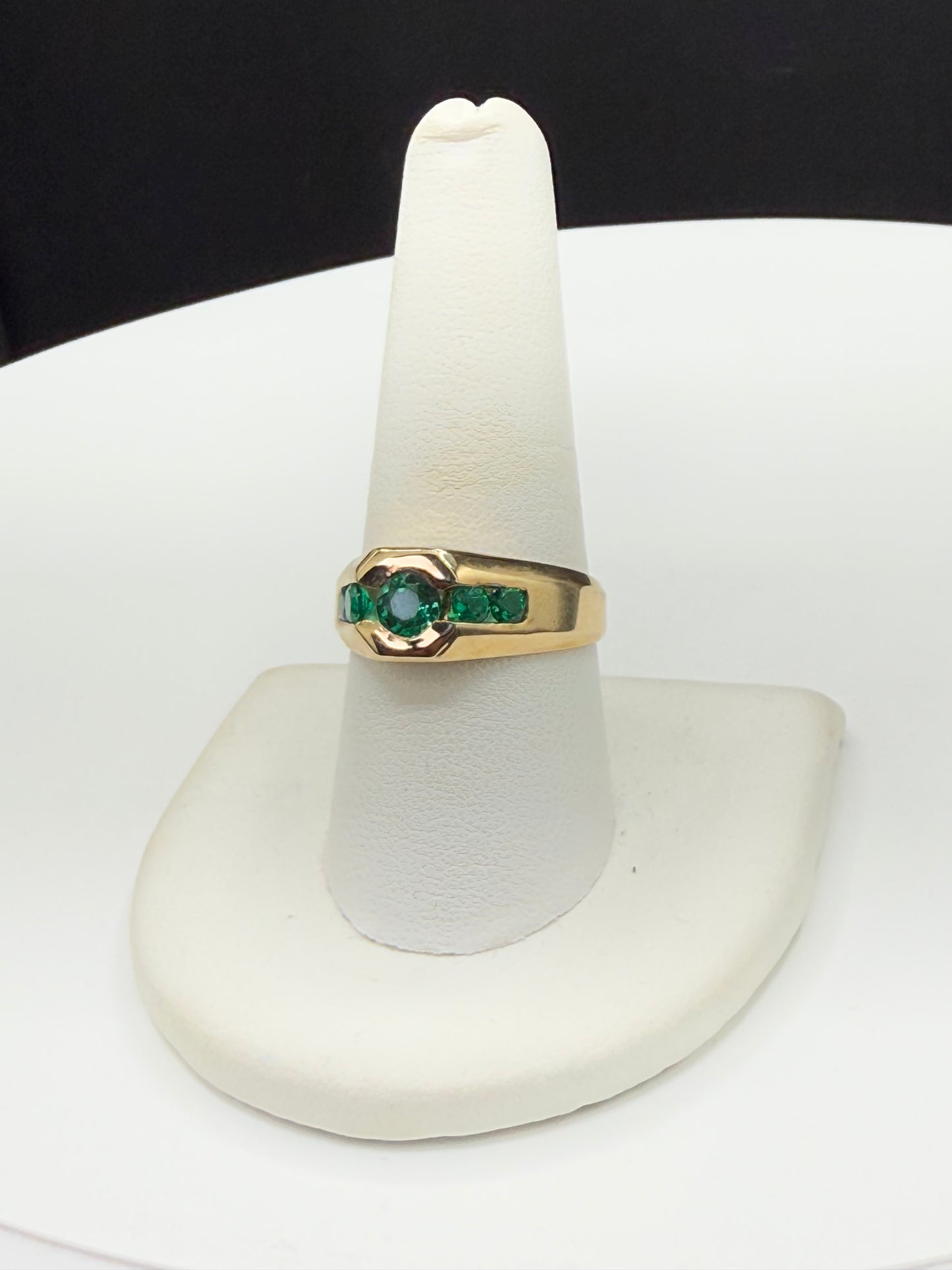 Natural Emerald 14k Yellow Gold Signet Ring (Size 9)