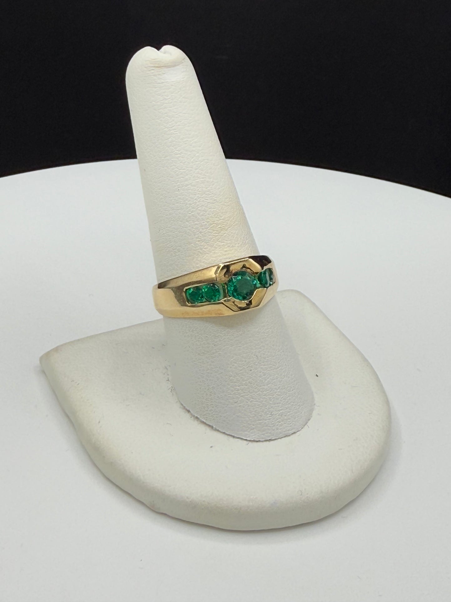 Natural Emerald 14k Yellow Gold Signet Ring (Size 9)