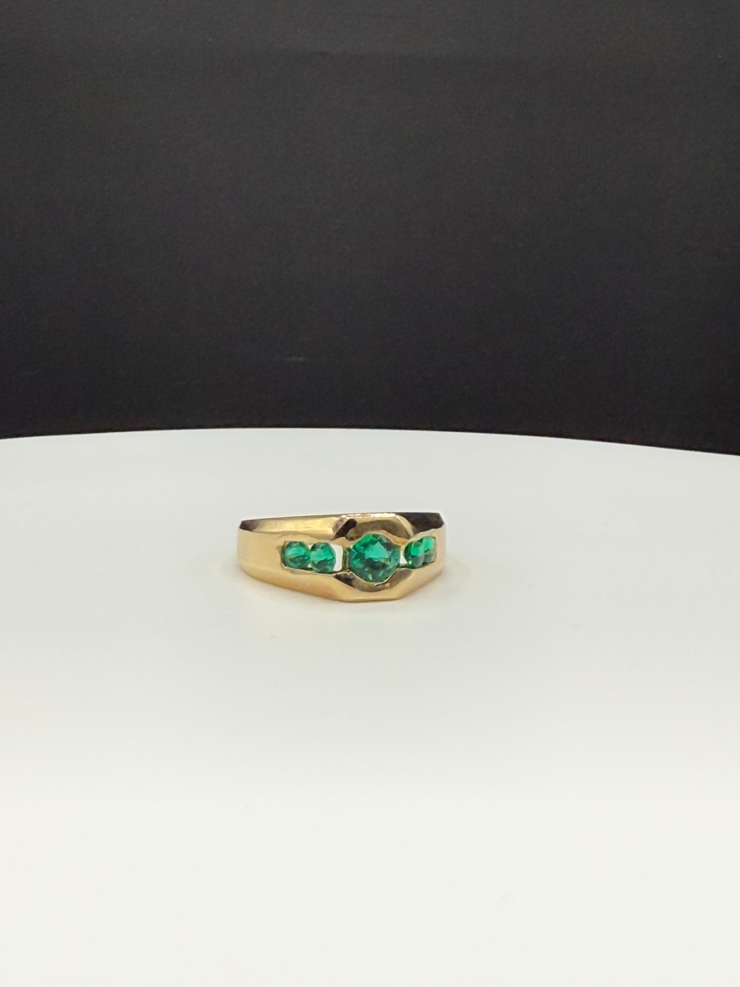 Natural Emerald 14k Yellow Gold Signet Ring (Size 9)