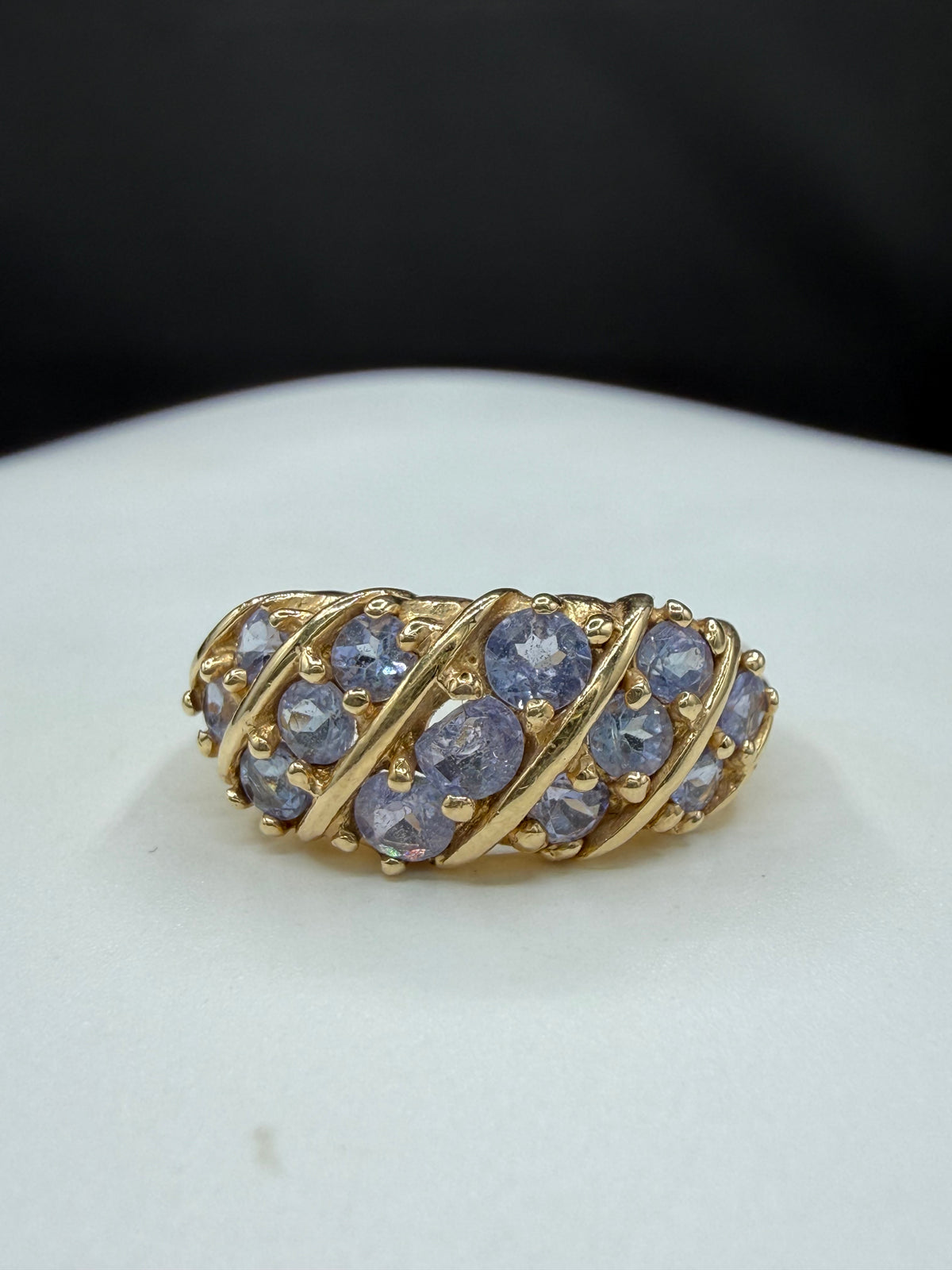 Vintage 1.50 Carat Natural Tanzanite 14k Yellow Gold Cluster Ring (Size 8.25)