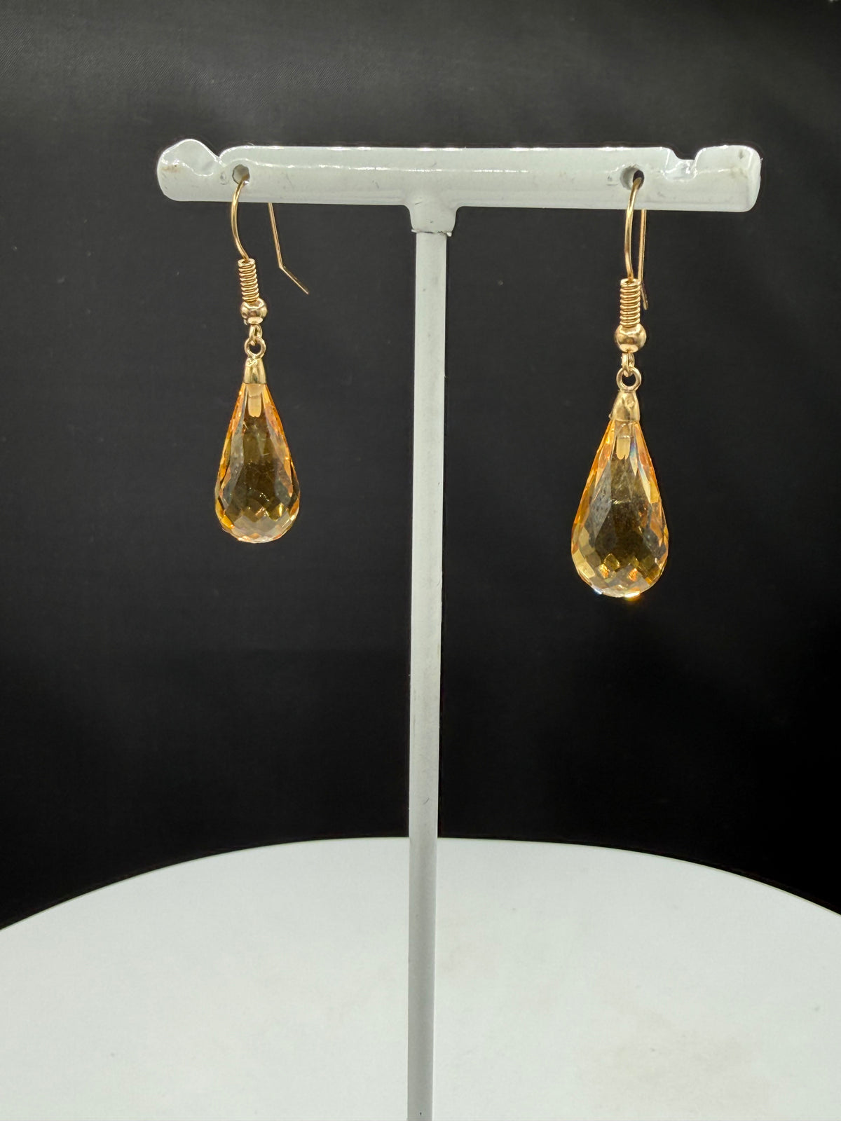 Natural Citrine Briolette 14k Yellow Gold Wire Wrapped Dangle Earrings | 1.45"
