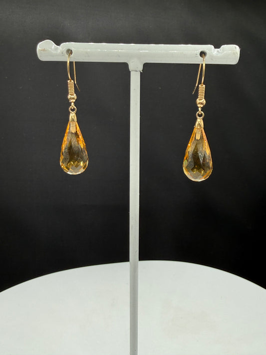 Natural Citrine Briolette 14k Yellow Gold Wire Wrapped Dangle Earrings | 1.45"