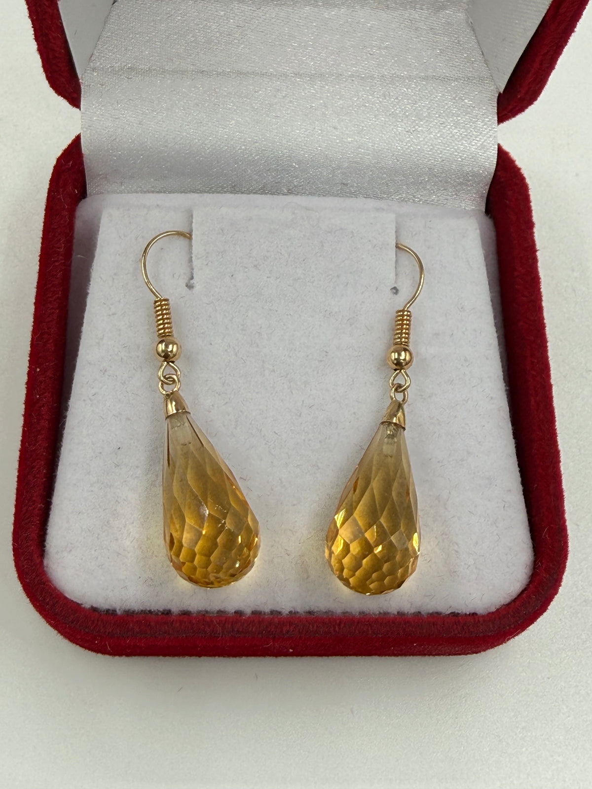 Natural Citrine Briolette 14k Yellow Gold Wire Wrapped Dangle Earrings | 1.45"