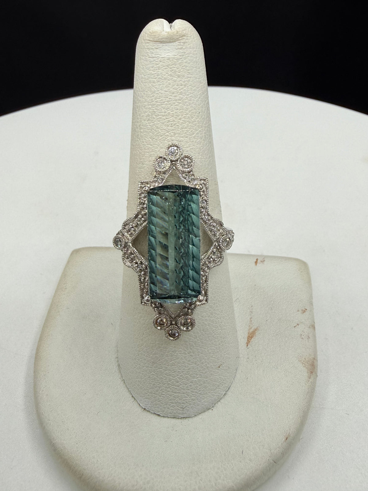 8.86 Carat Natural Indicolite Blue Tourmaline & Diamond 14k White Gold Statement Ring | Size 8.25